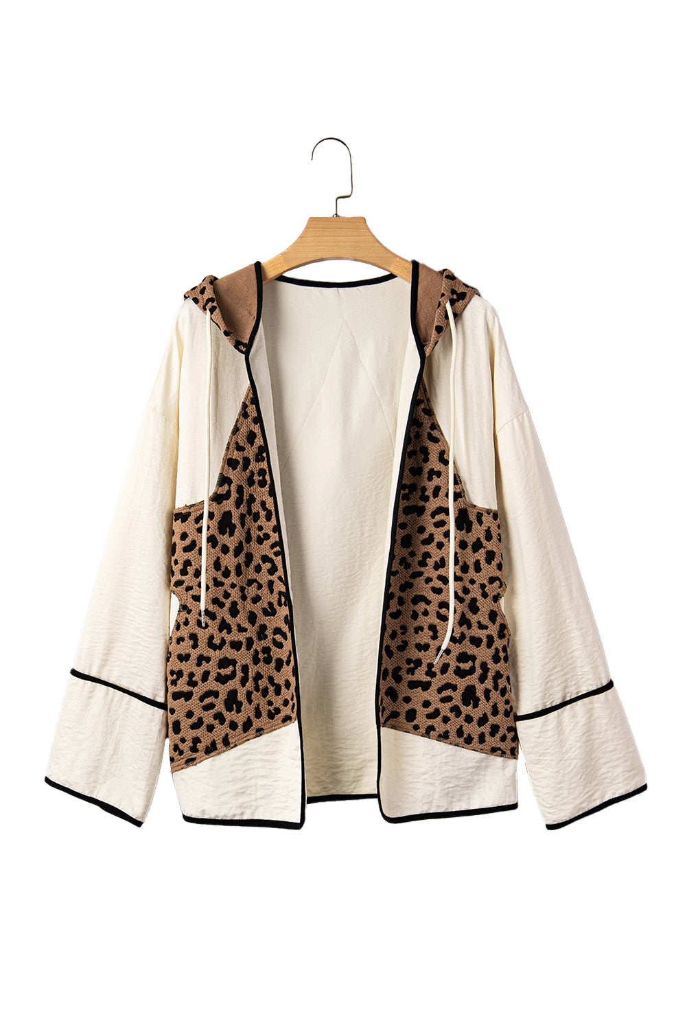 Brown Leopard Star Hooded Patchwork Contrast Piping Open Front Jacket-Tops / Dresses-[Adult]-[Female]-2022 Online Blue Zone Planet