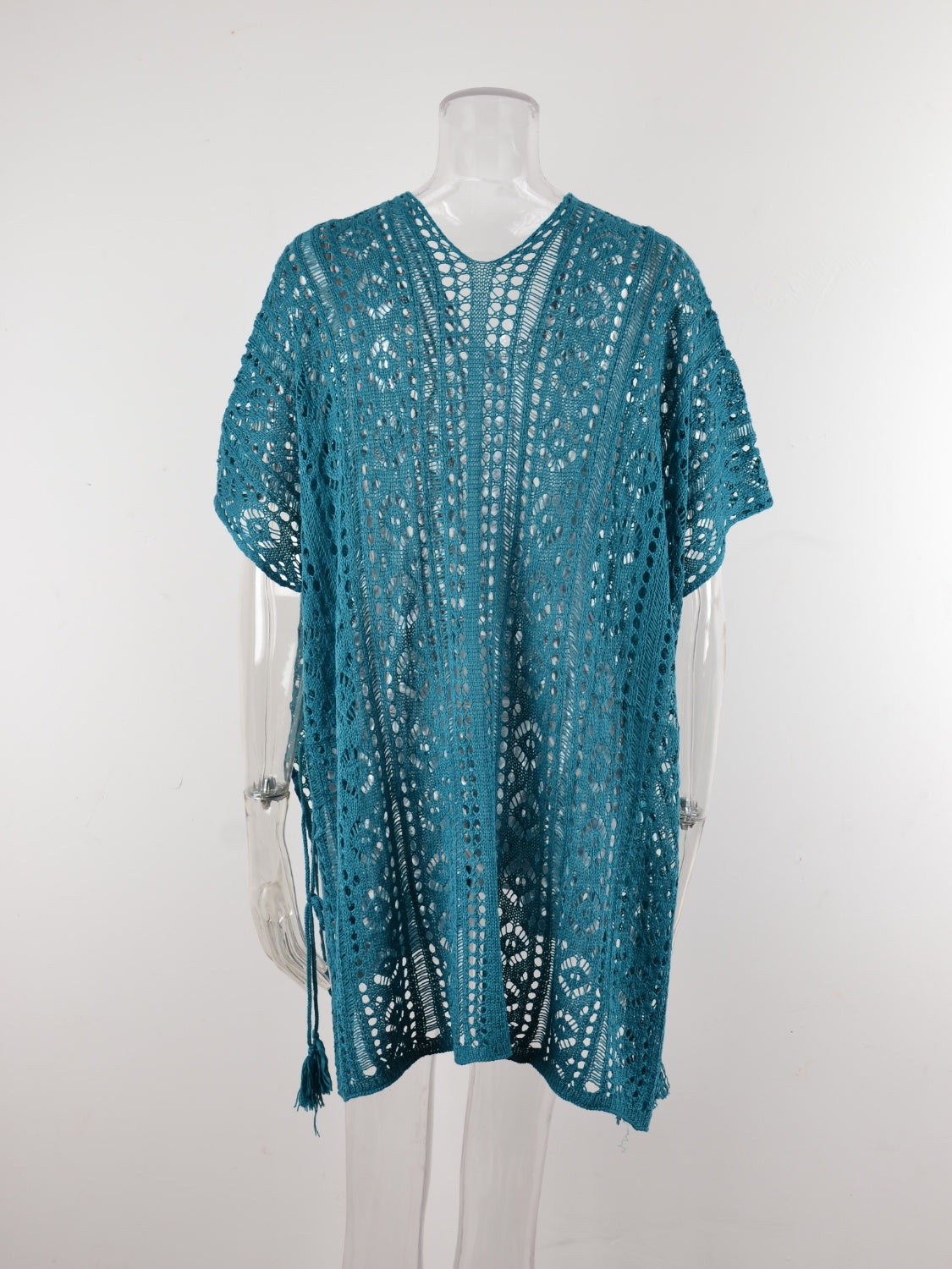 Blue Zone Planet | Cutout V-Neck Cover-Up with Tassel-TOPS / DRESSES-[Adult]-[Female]-2022 Online Blue Zone Planet