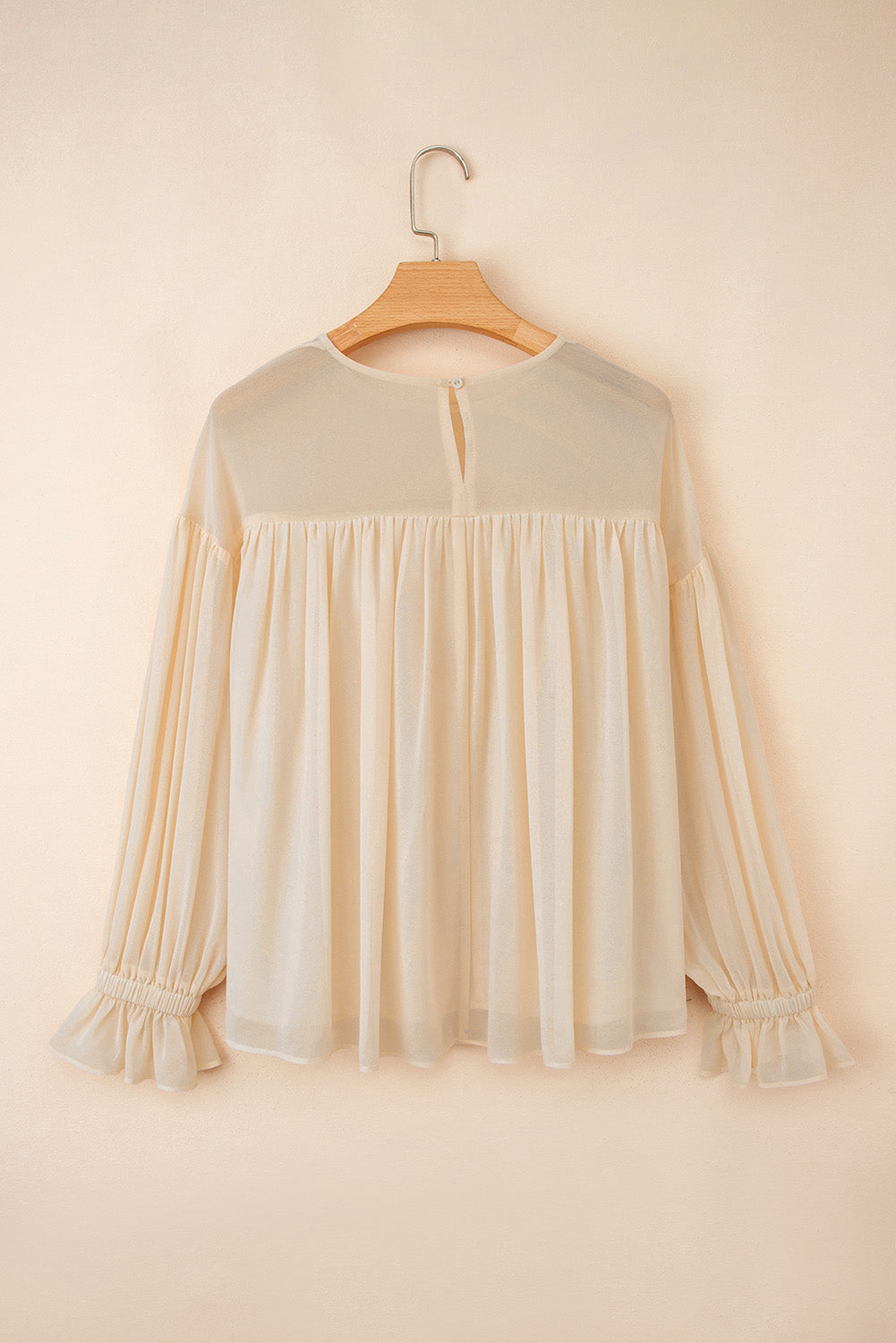 Parchment Pleated Ruffle Long Sleeve Chiffon Blouse-Tops/Blouses & Shirts-[Adult]-[Female]-2022 Online Blue Zone Planet
