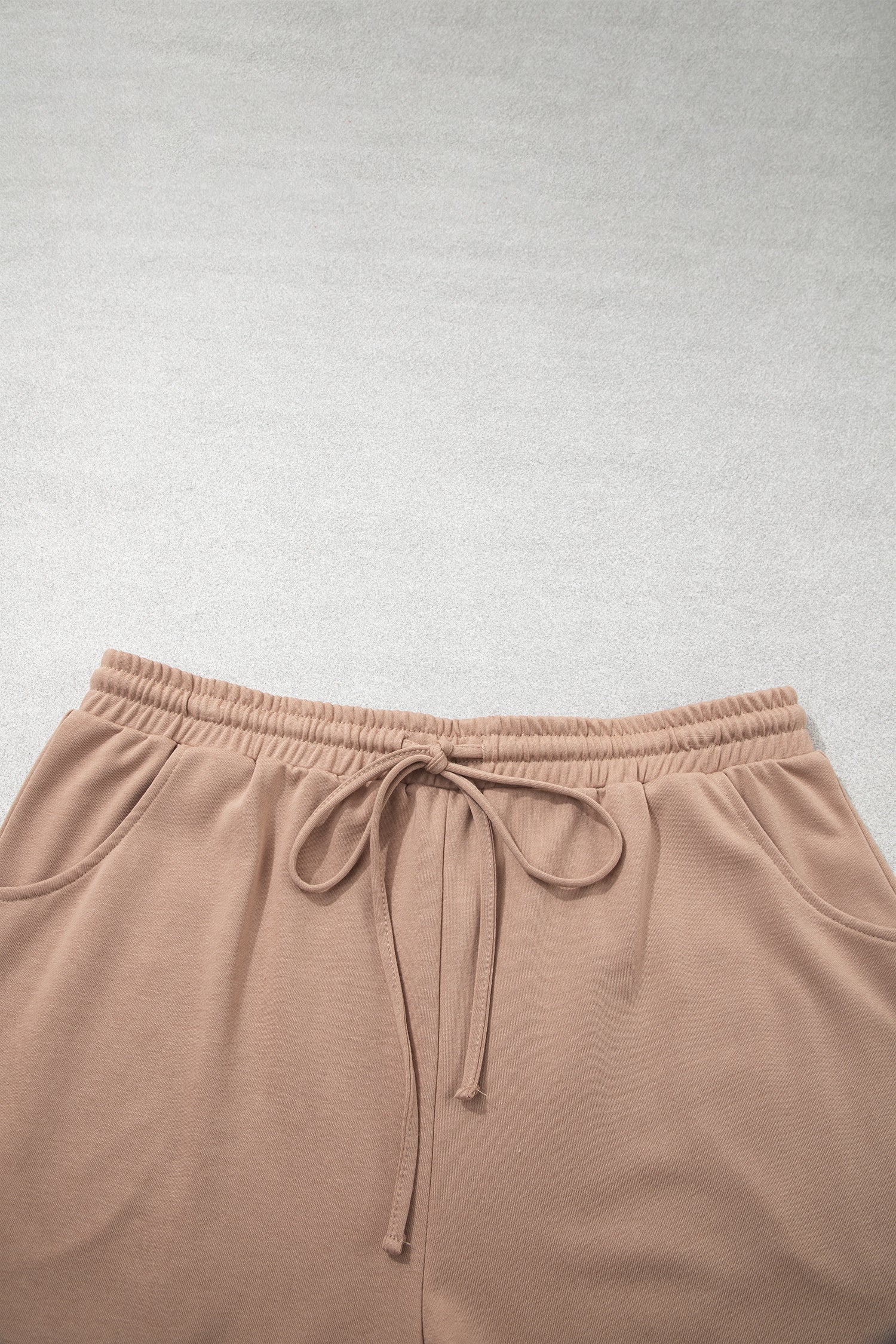 Khaki Checkered Contrast Long Sleeve Top Solid Shorts Plus Size 2pcs Set-Plus Size/Plus Size Loungewear-[Adult]-[Female]-2022 Online Blue Zone Planet