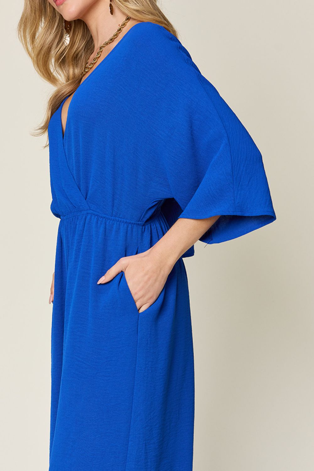 Double Take Full Size Surplice Wide Leg Jumpsuit with Pockets-TOPS / DRESSES-[Adult]-[Female]-2022 Online Blue Zone Planet