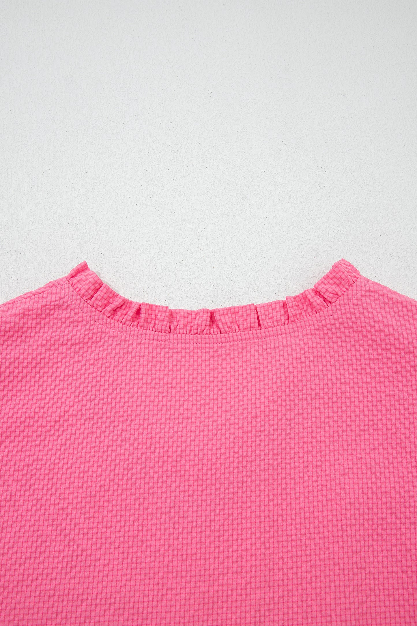 Sachet Pink Frilled V Neck Flower Embroidered Puff Sleeve Textured Blouse-Tops/Blouses & Shirts-[Adult]-[Female]-2022 Online Blue Zone Planet
