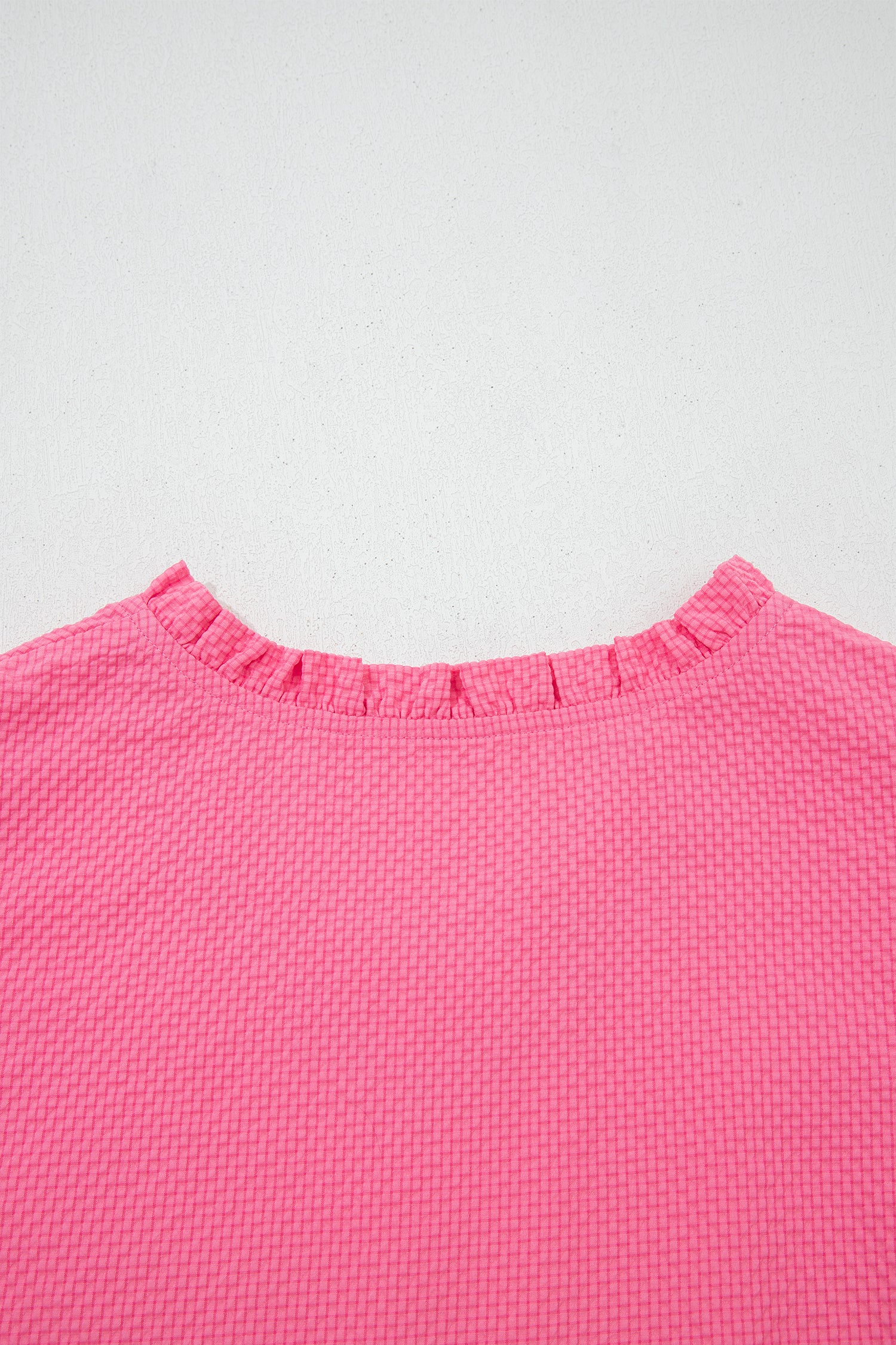 Sachet Pink Frilled V Neck Flower Embroidered Puff Sleeve Textured Blouse-Tops/Blouses & Shirts-[Adult]-[Female]-2022 Online Blue Zone Planet
