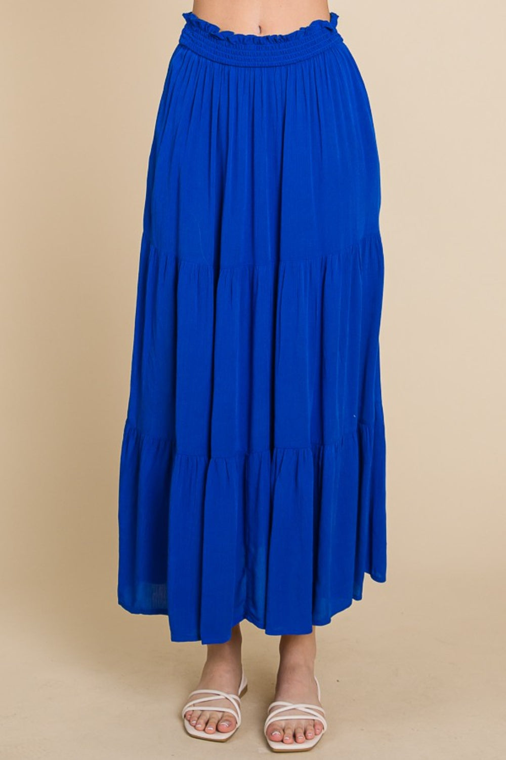 Culture Code Full Size Frill Ruched Midi Skirt-BOTTOMS SIZES SMALL MEDIUM LARGETTOMS-[Adult]-[Female]-ROYAL-S-2022 Online Blue Zone Planet