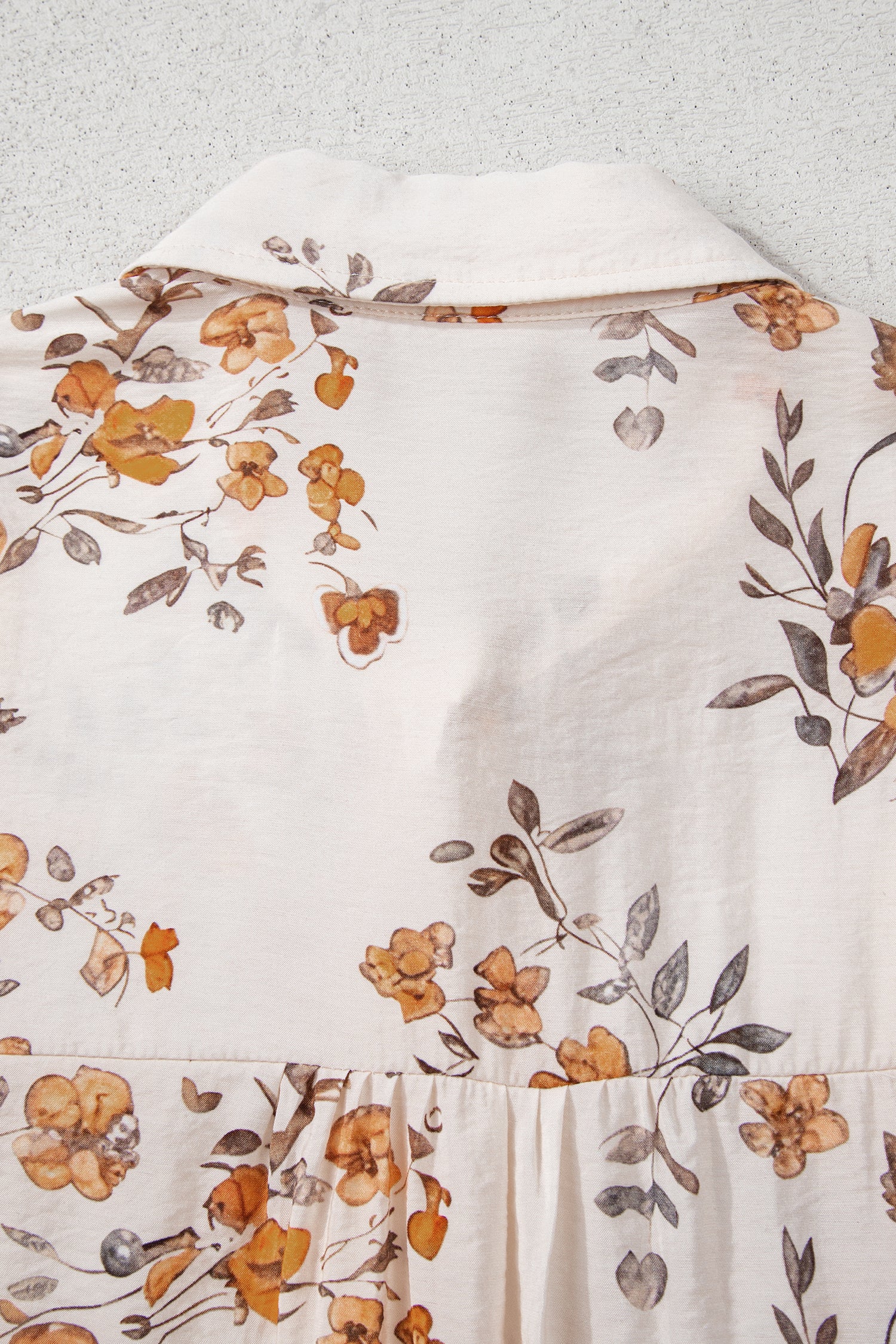 Apricot Floral Printed Silky Button Up Long Sleeve Shirt-Tops/Blouses & Shirts-[Adult]-[Female]-2022 Online Blue Zone Planet