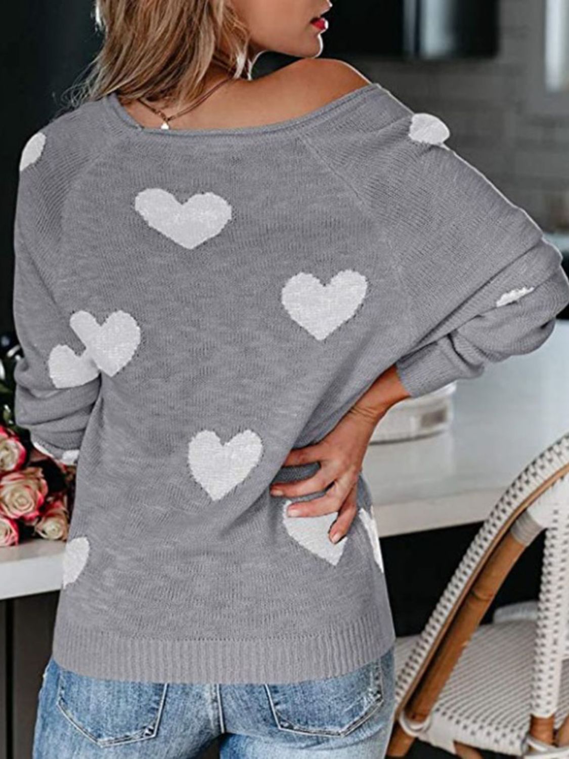 Heart Scoop Neck Long Sleeve Sweater-TOPS / DRESSES-[Adult]-[Female]-2022 Online Blue Zone Planet