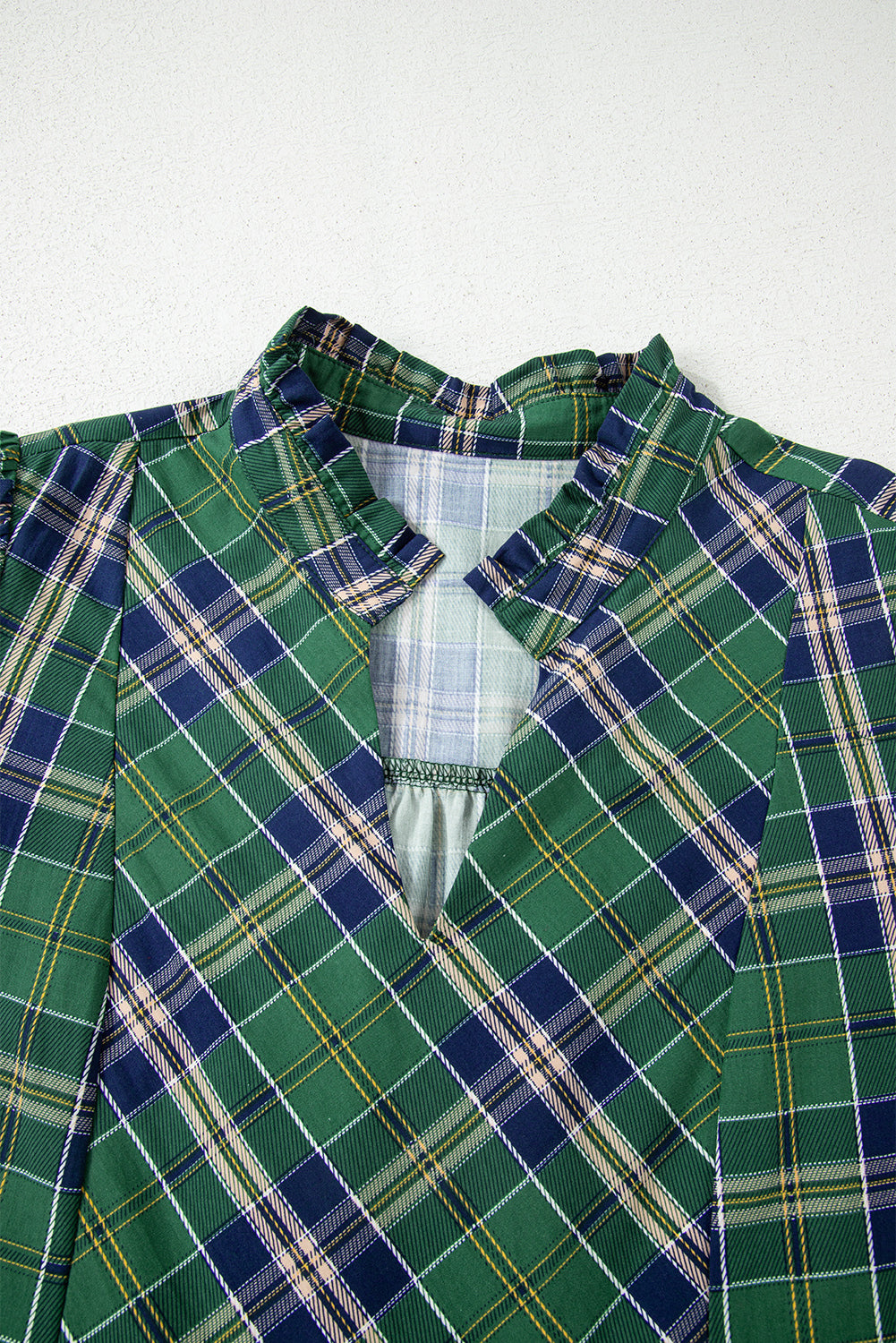 Green Plaid Print Frilly Collar Long Sleeve Shift Mini Dress-TOPS / DRESSES-[Adult]-[Female]-2022 Online Blue Zone Planet