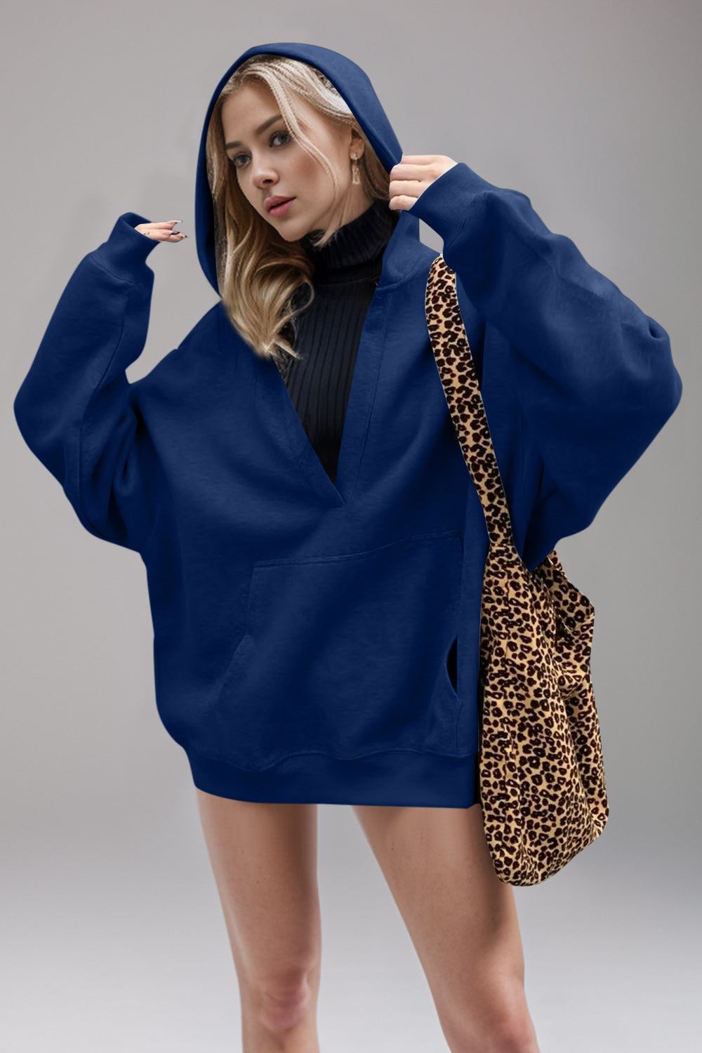 Basic Bae Kangaroo Pocket Long Sleeve Hoodie-TOPS / DRESSES-[Adult]-[Female]-Dark Blue-S-2022 Online Blue Zone Planet