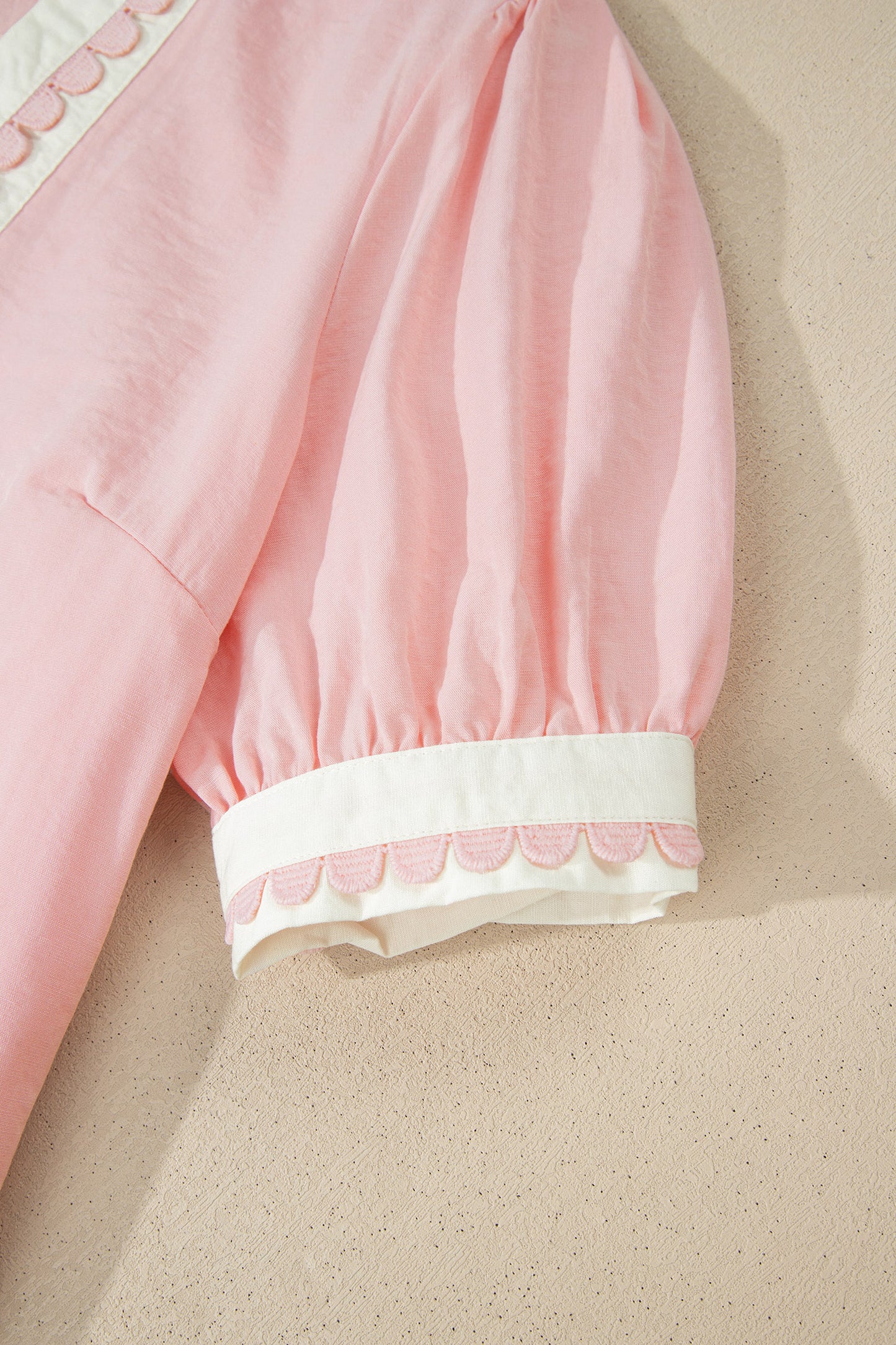 Light Pink Scallop Color Block Trim Puff Sleeve Mini Dress-TOPS / DRESSES-[Adult]-[Female]-2022 Online Blue Zone Planet