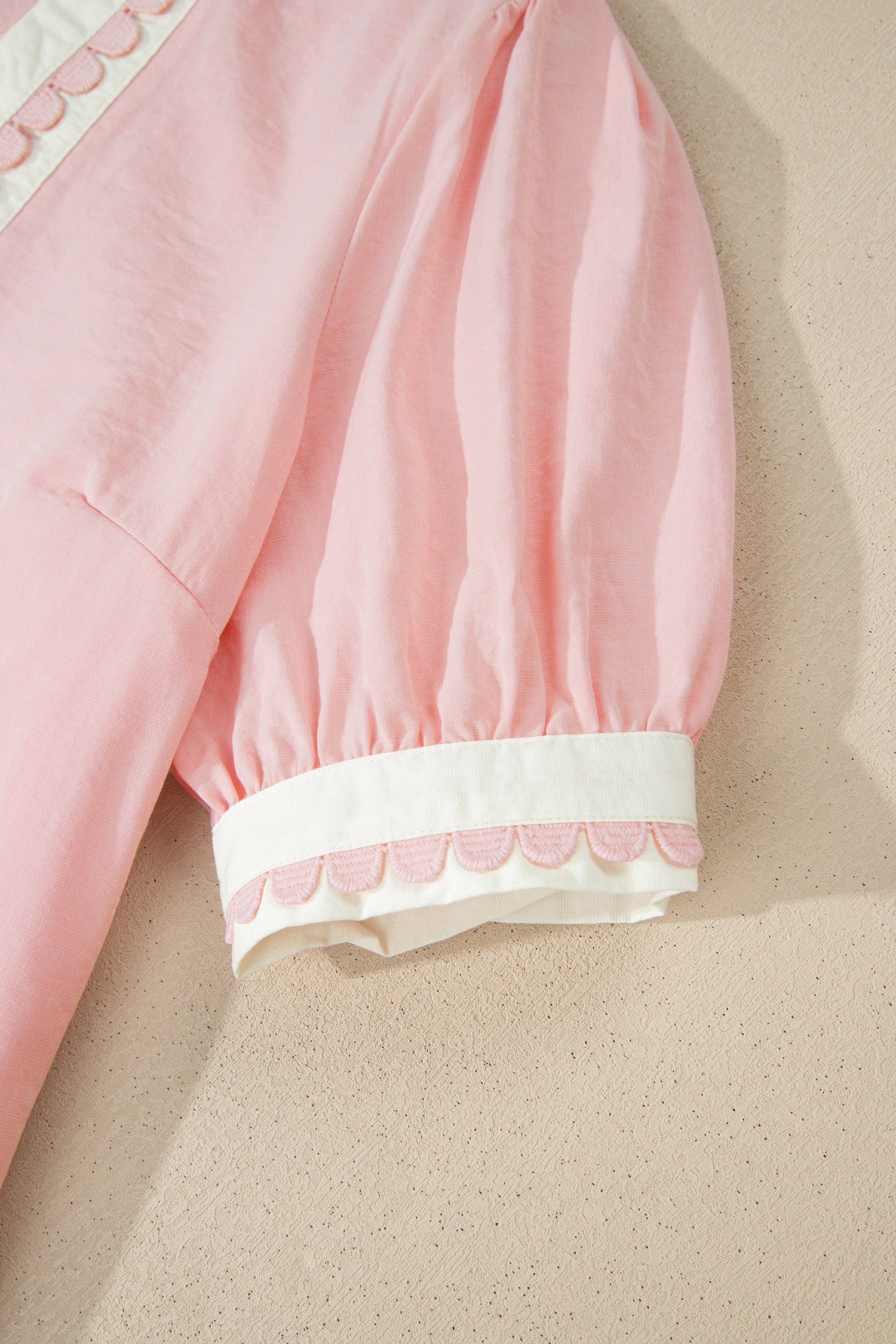 Light Pink Scallop Color Block Trim Puff Sleeve Mini Dress-TOPS / DRESSES-[Adult]-[Female]-2022 Online Blue Zone Planet