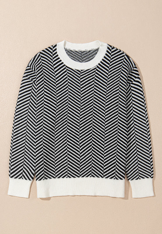 Blue Zone Planet | Striped Round Neck Long Sleeve Sweater-TOPS / DRESSES-[Adult]-[Female]-2022 Online Blue Zone Planet