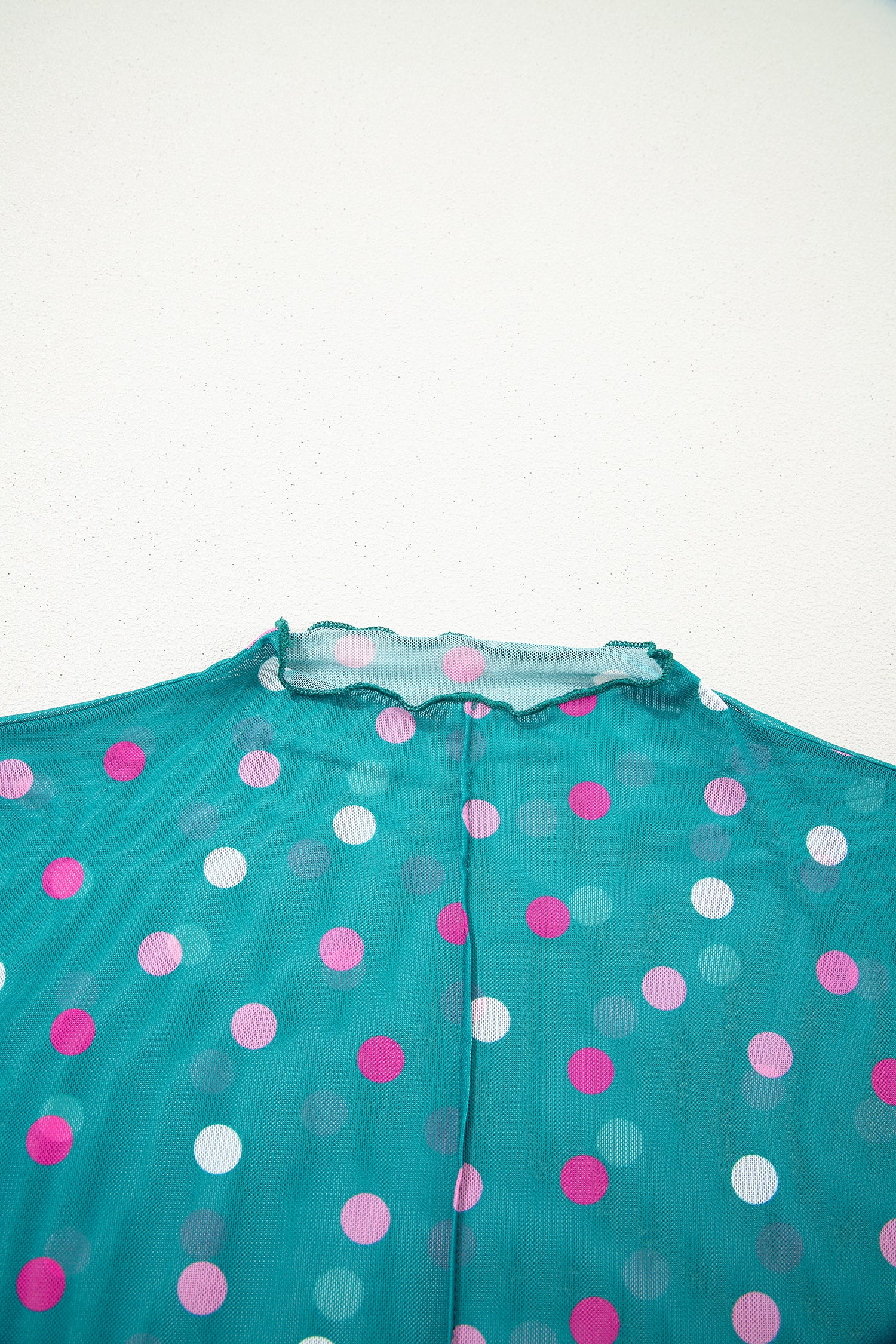 Red Polka Dot Patterned Bodycon Mock Neck Mesh Long Sleeve Top-Tops/Long Sleeve Tops-[Adult]-[Female]-2022 Online Blue Zone Planet