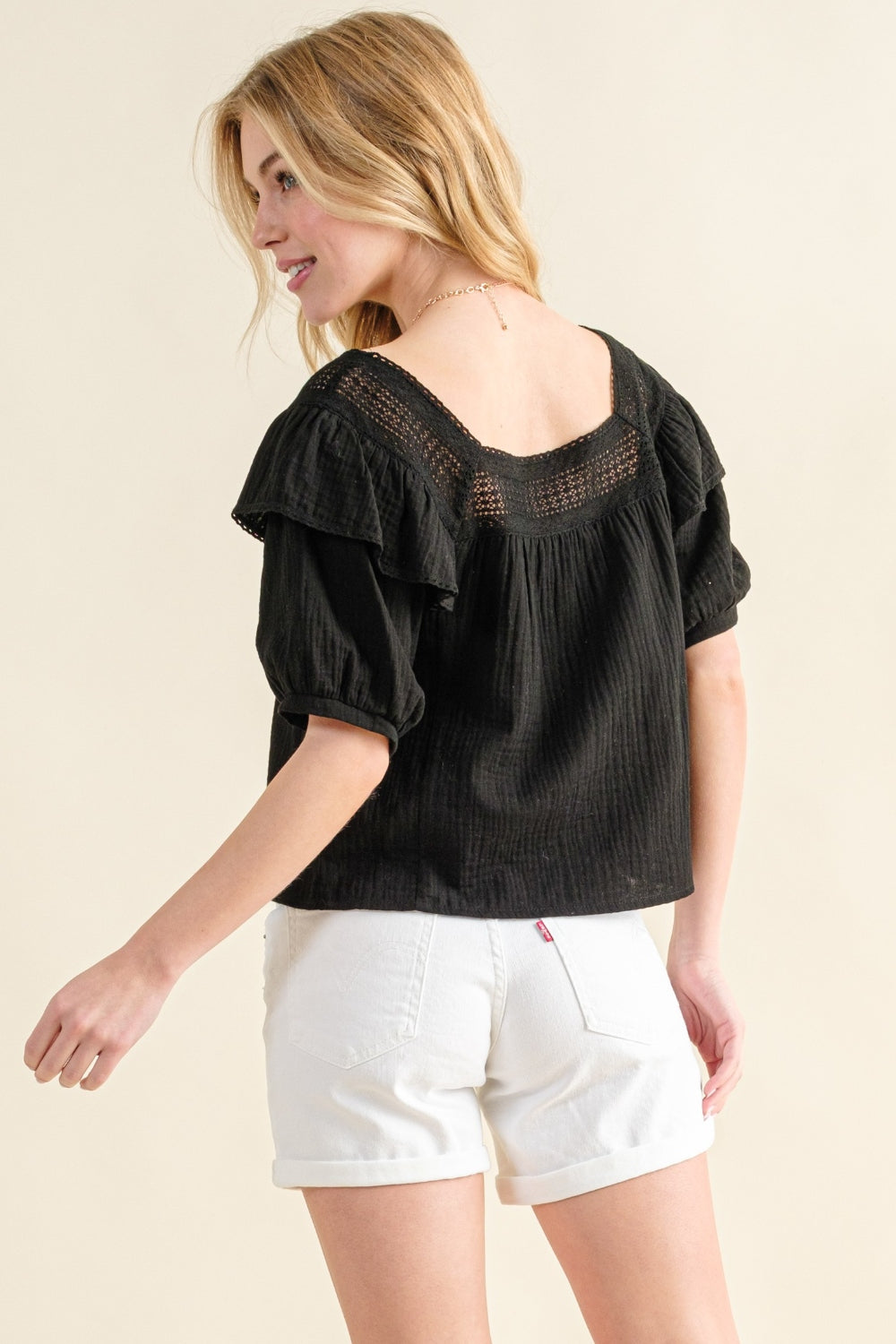 And The Why Square Neck Ruffled Blouse-TOPS / DRESSES-[Adult]-[Female]-2022 Online Blue Zone Planet