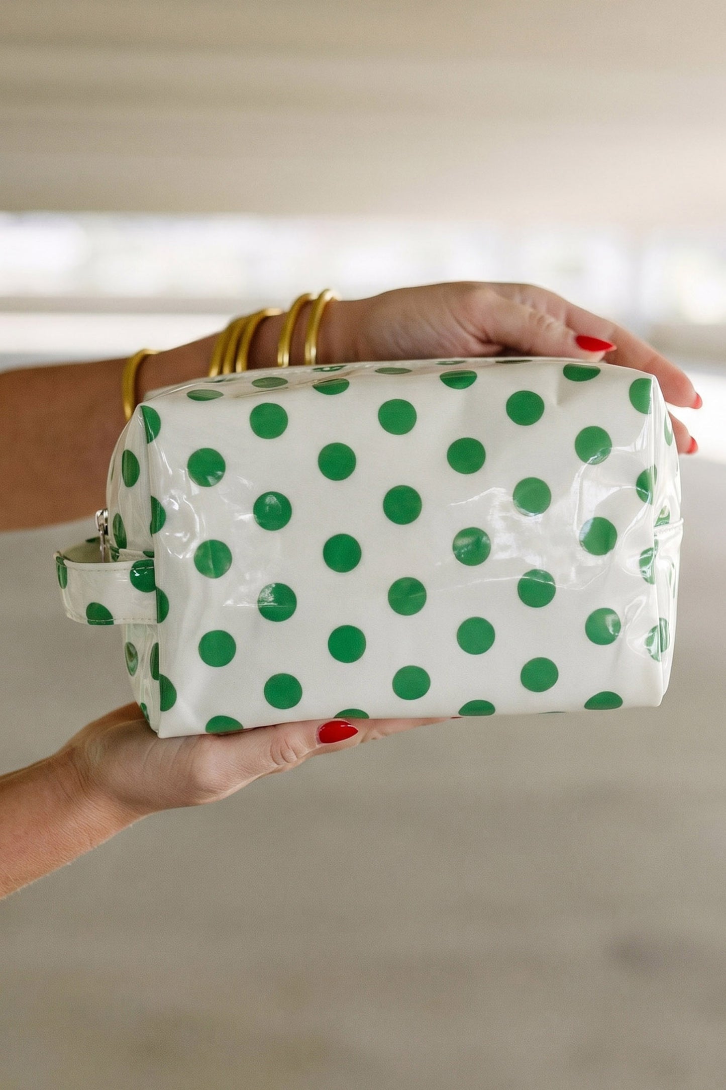 Orange Durable PVC Polka Dot Makeup Bag
