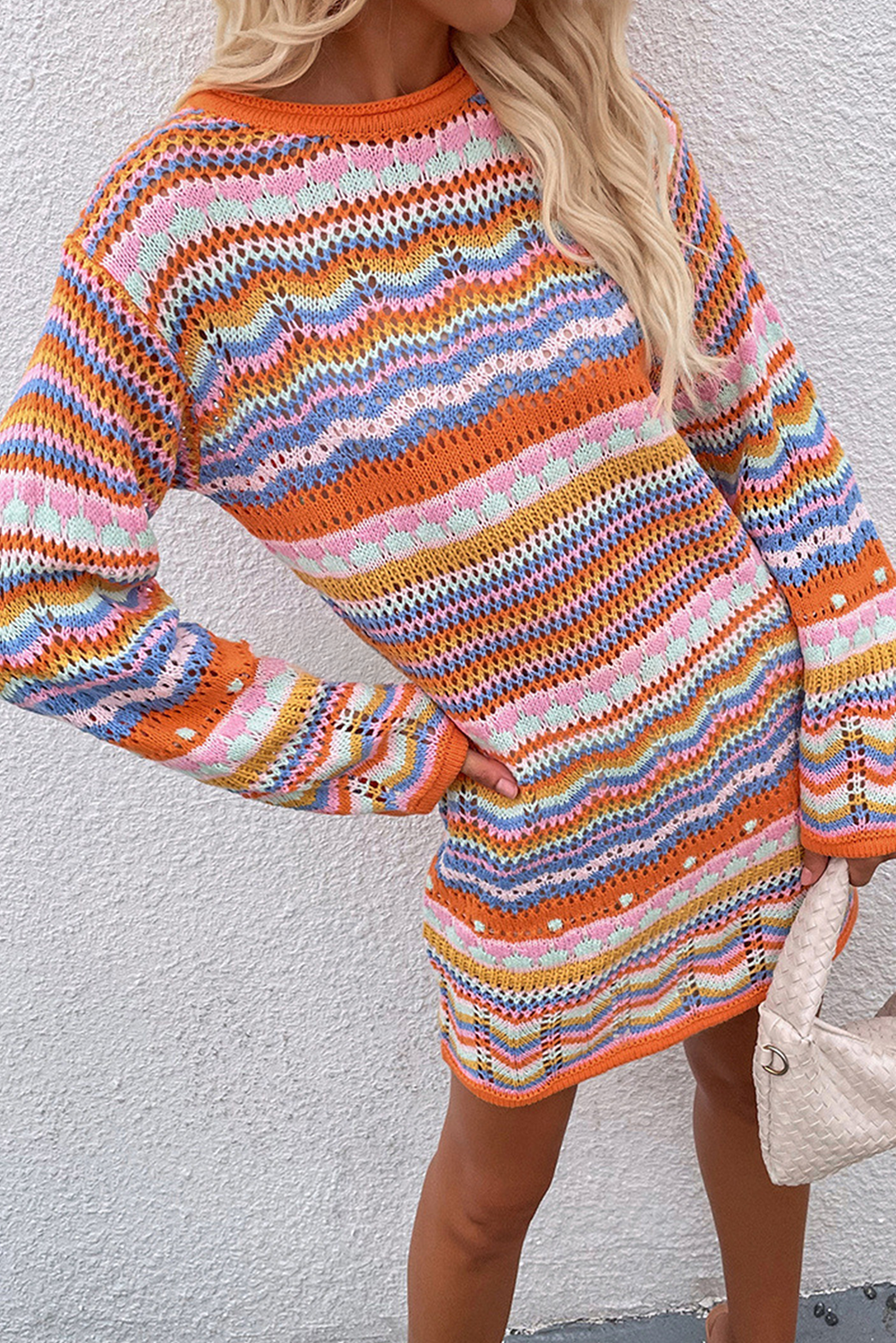 Green Stripe Long Sleeve Colorblock Midi Sweater Dress-Sweater Dresses-[Adult]-[Female]-2022 Online Blue Zone Planet