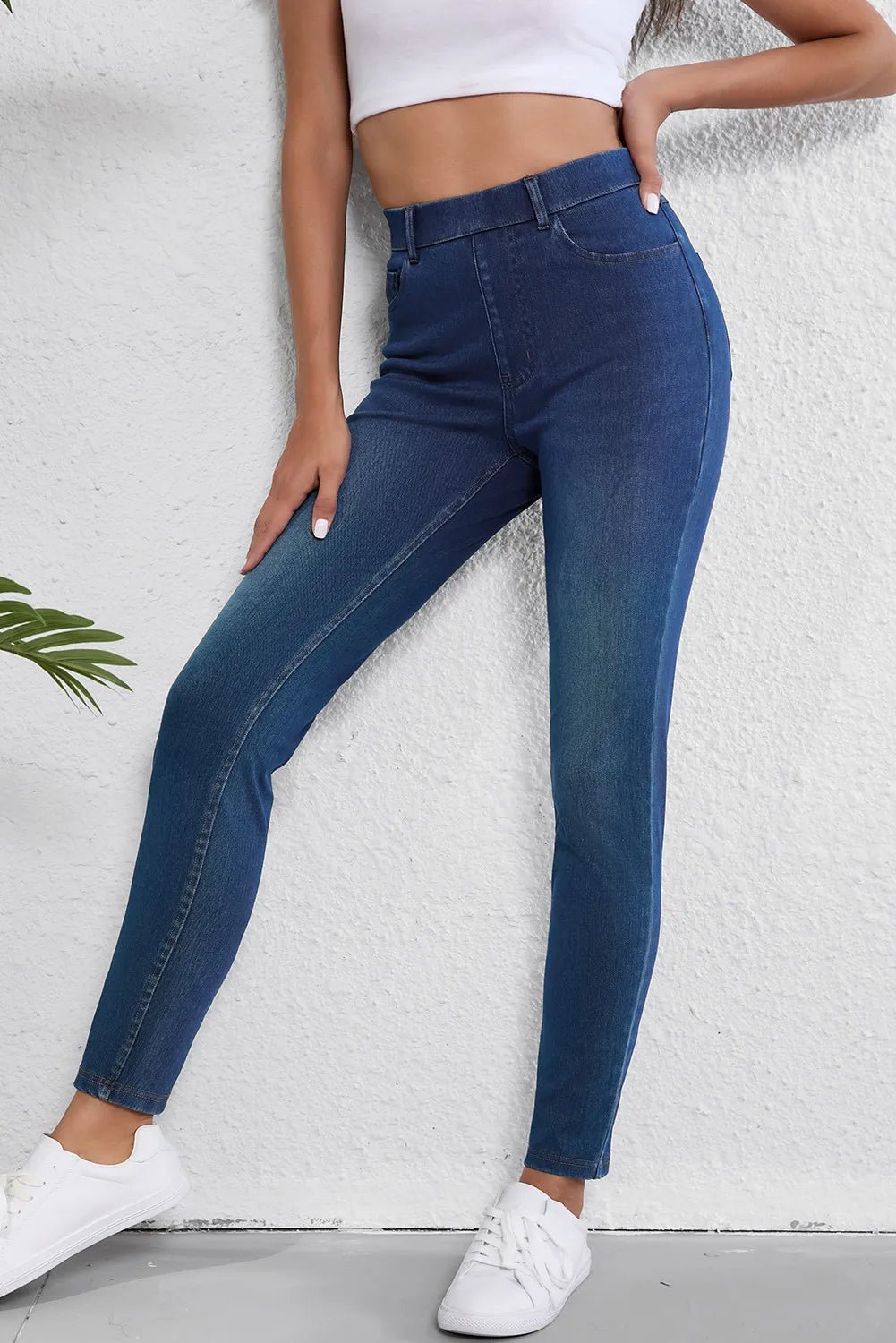 High Waist Skinny Jeans with Pockets-BOTTOMS SIZES SMALL MEDIUM LARGE-[Adult]-[Female]-2022 Online Blue Zone Planet