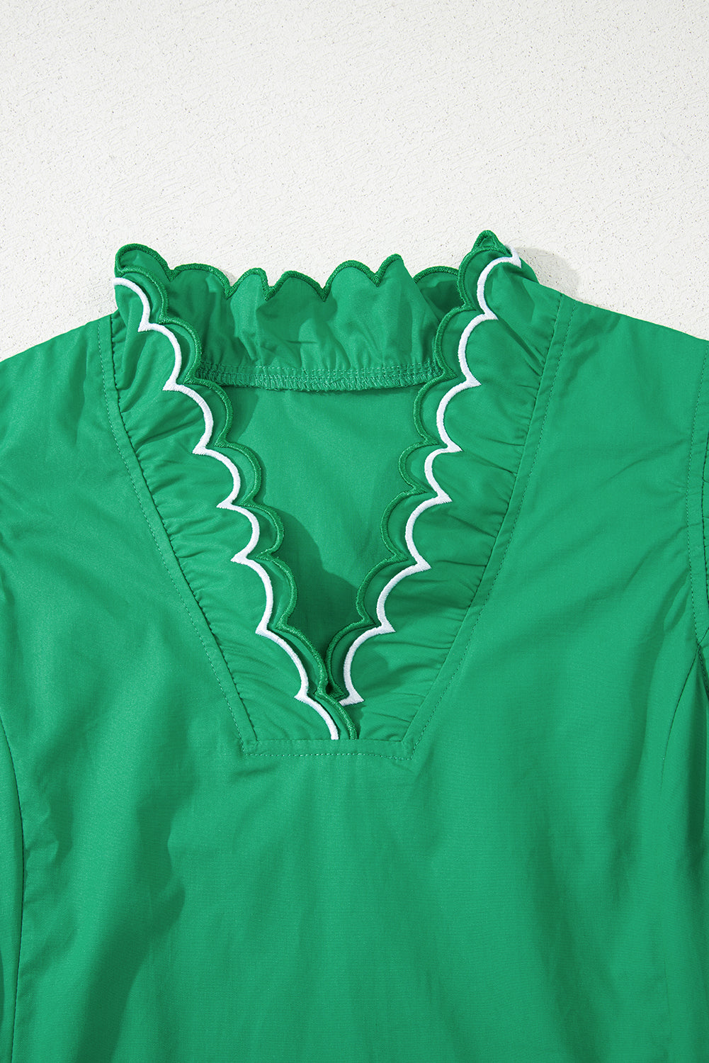 Bright Green Contrast Scallop Trim Layered Short Sleeve V Neck Blouse-Tops/Blouses & Shirts-[Adult]-[Female]-2022 Online Blue Zone Planet