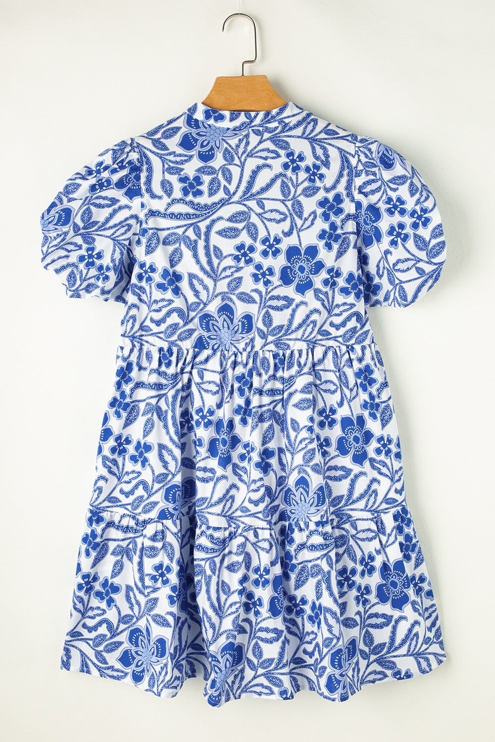 Printed Notched Puff Sleeve Dress-TOPS / DRESSES-[Adult]-[Female]-2022 Online Blue Zone Planet