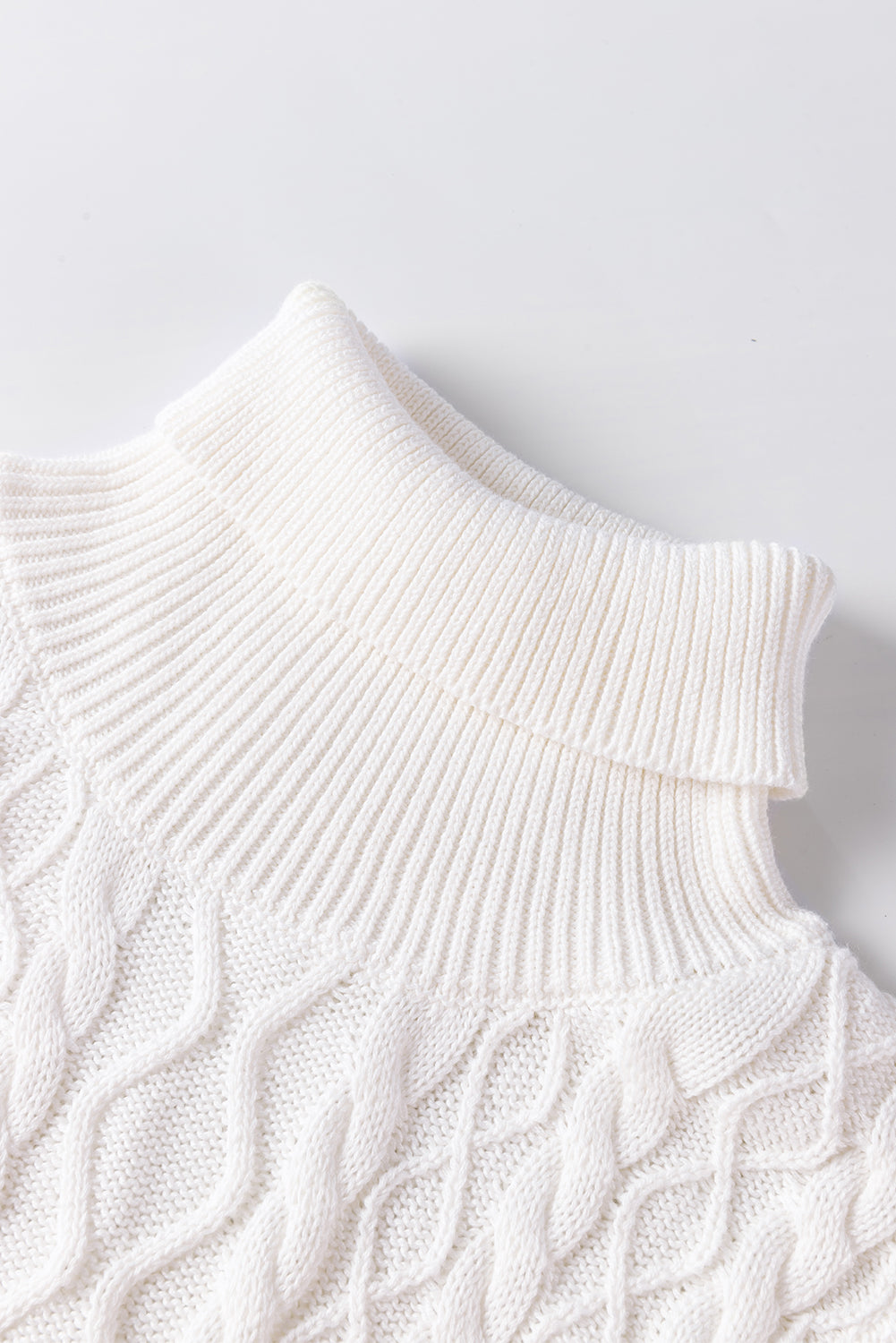 Cable-Knit Turtleneck Cap Sleeve Sweater-TOPS / DRESSES-[Adult]-[Female]-2022 Online Blue Zone Planet