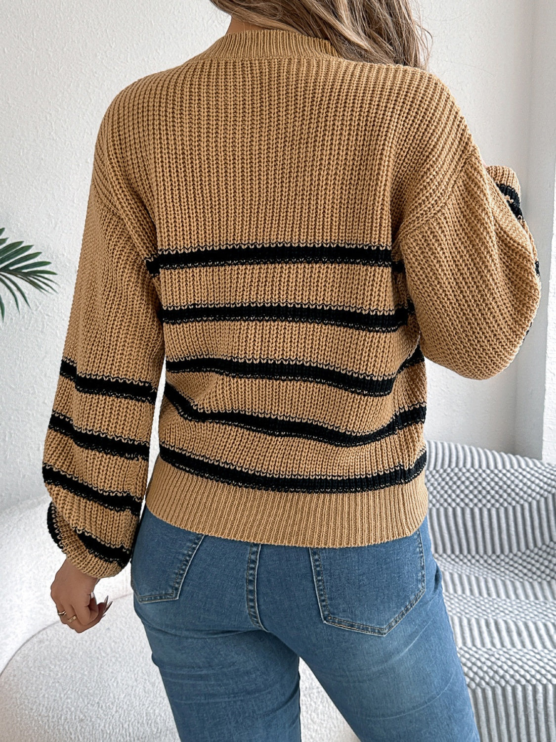 Striped Round Neck Long Sleeve Sweater-TOPS / DRESSES-[Adult]-[Female]-2022 Online Blue Zone Planet