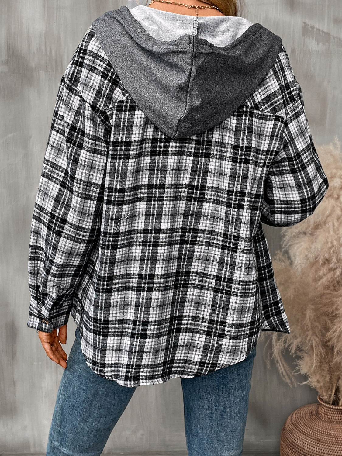 Blue Zone Planet | Plaid Long Sleeve Hooded Jacket-TOPS / DRESSES-[Adult]-[Female]-2022 Online Blue Zone Planet