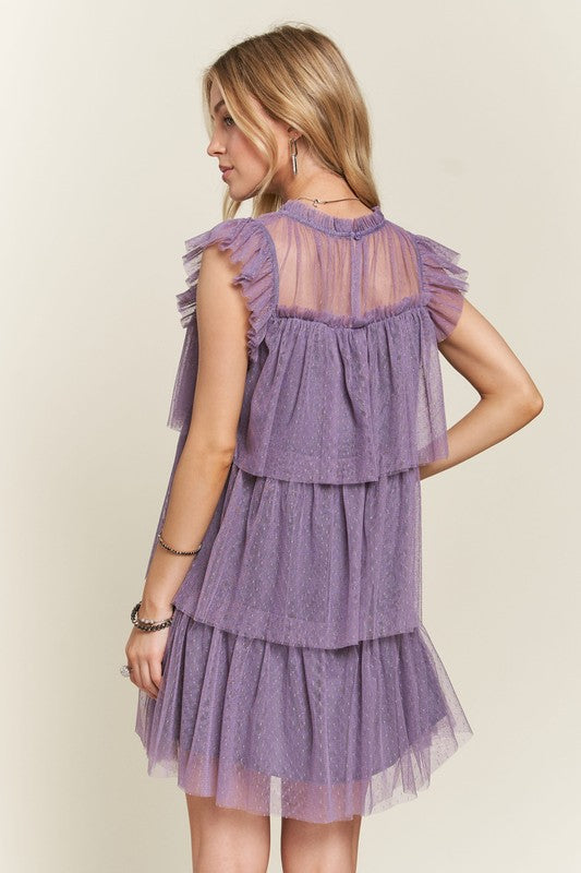 ADORA Layered Ruffled Cap Sleeve Mesh Dress-TOPS / DRESSES-[Adult]-[Female]-2022 Online Blue Zone Planet