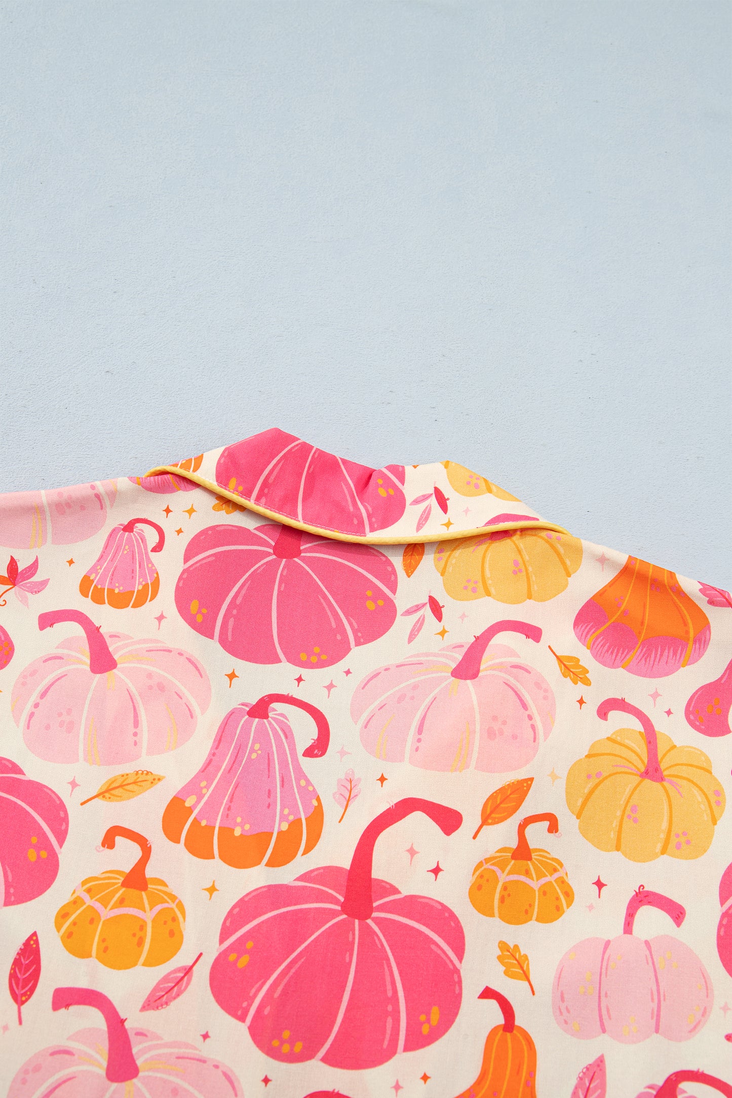 Pink Short Sleeve Pumpkin Print Pocket Placket Shell Button Lounge Set-Loungewear & Sleepwear/Loungewear-[Adult]-[Female]-2022 Online Blue Zone Planet
