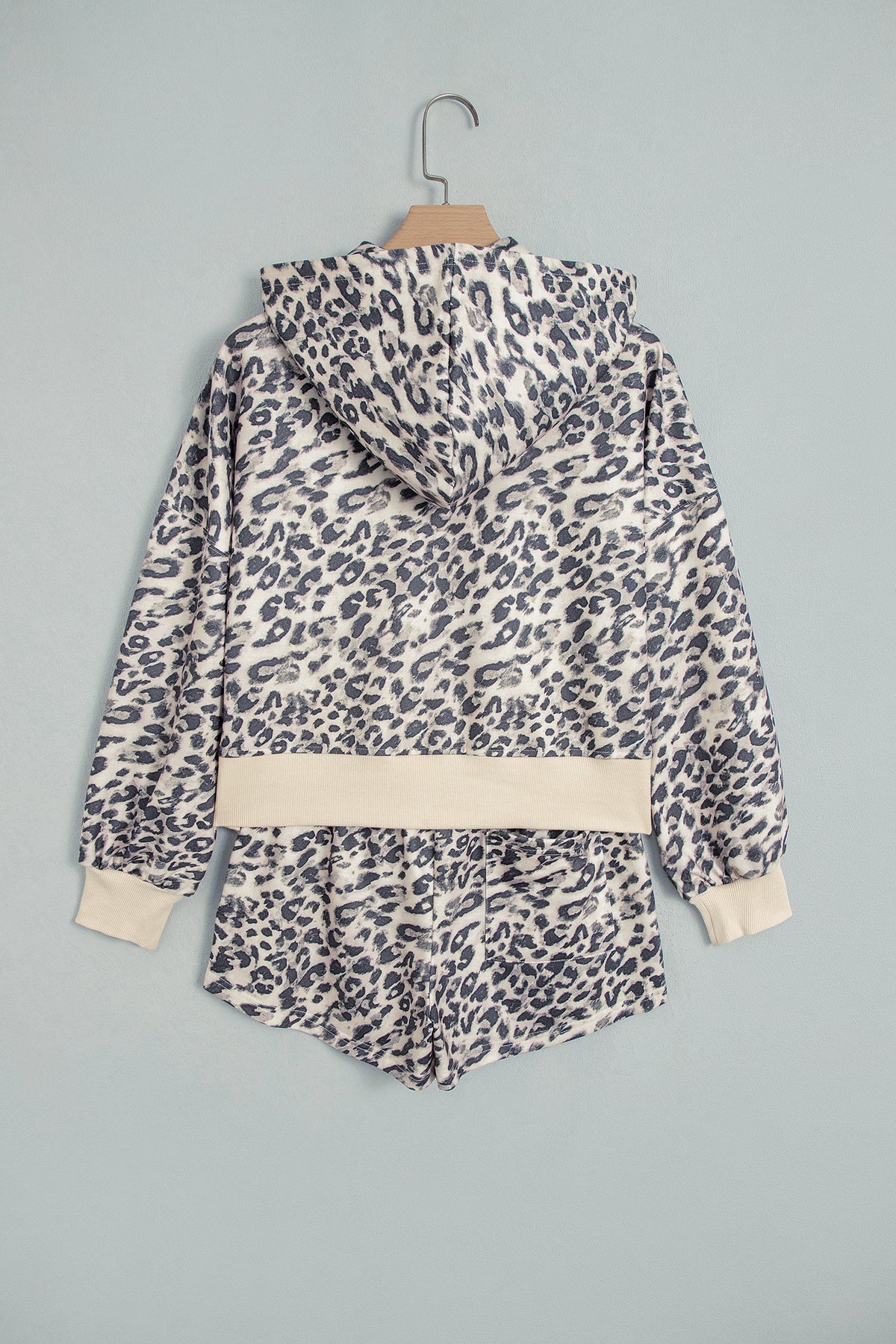 Multicolour Leopard Zip-Up Hooded Drawstring Pant Set-Two Piece Sets/Short Sets-[Adult]-[Female]-2022 Online Blue Zone Planet