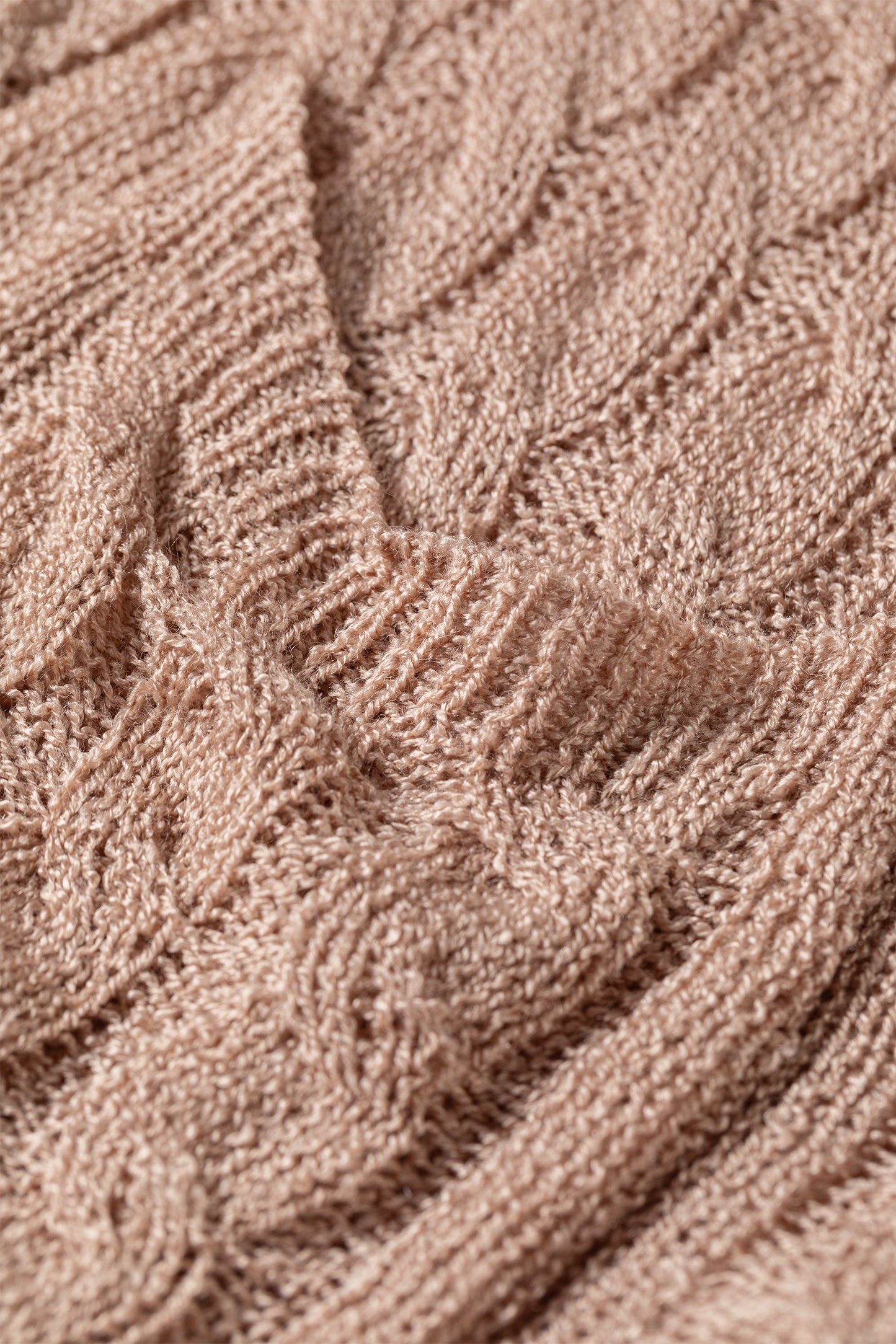 Old Rose Hollowed Pattern Knit Drop Shoulder Open Sweater Cardigan-Sweaters & Cardigans/Cardigans-[Adult]-[Female]-2022 Online Blue Zone Planet