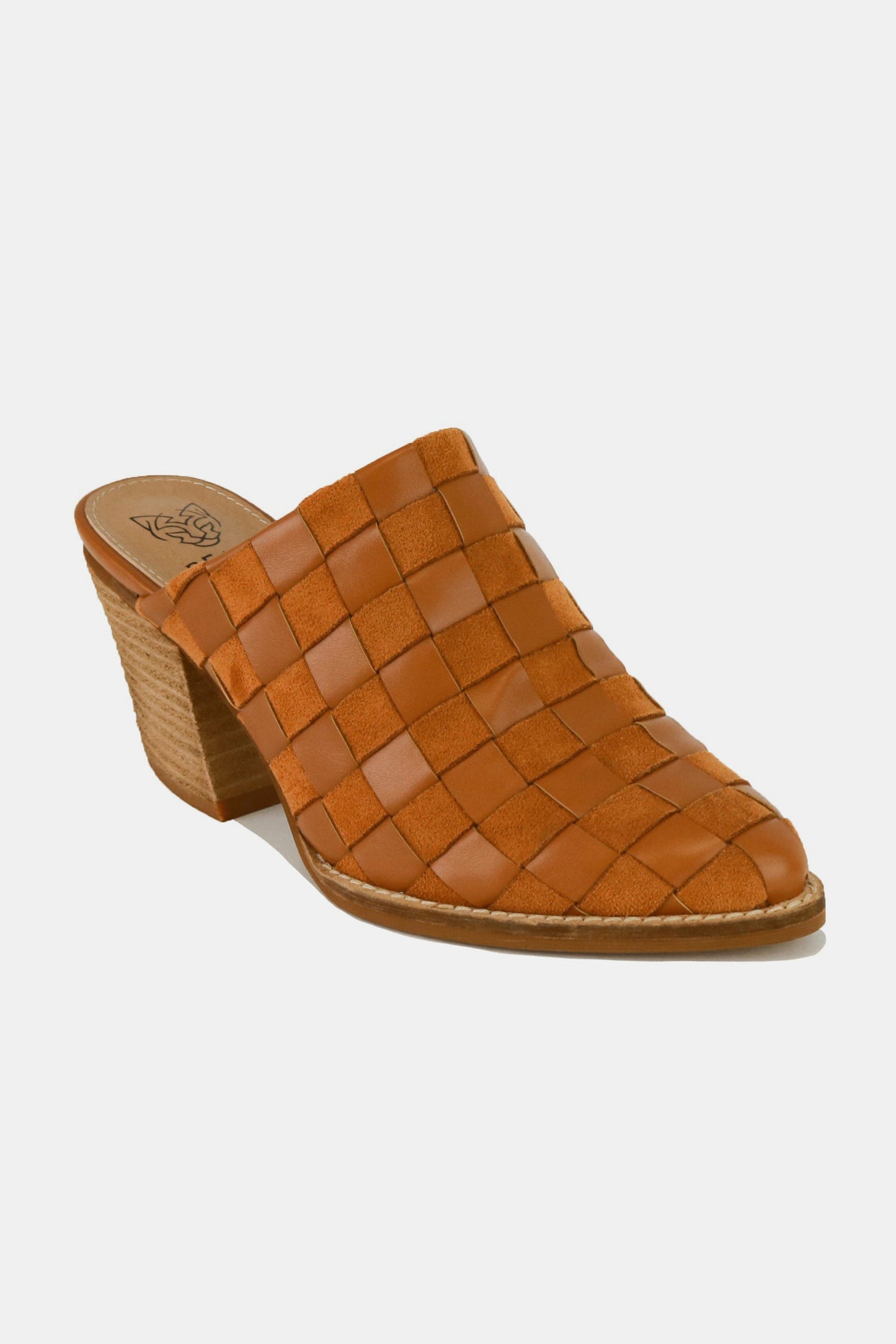 Beast Fashion Woven Checkerboard Block Heel Mule Shoes-SHOES-[Adult]-[Female]-Caramel-6-2022 Online Blue Zone Planet