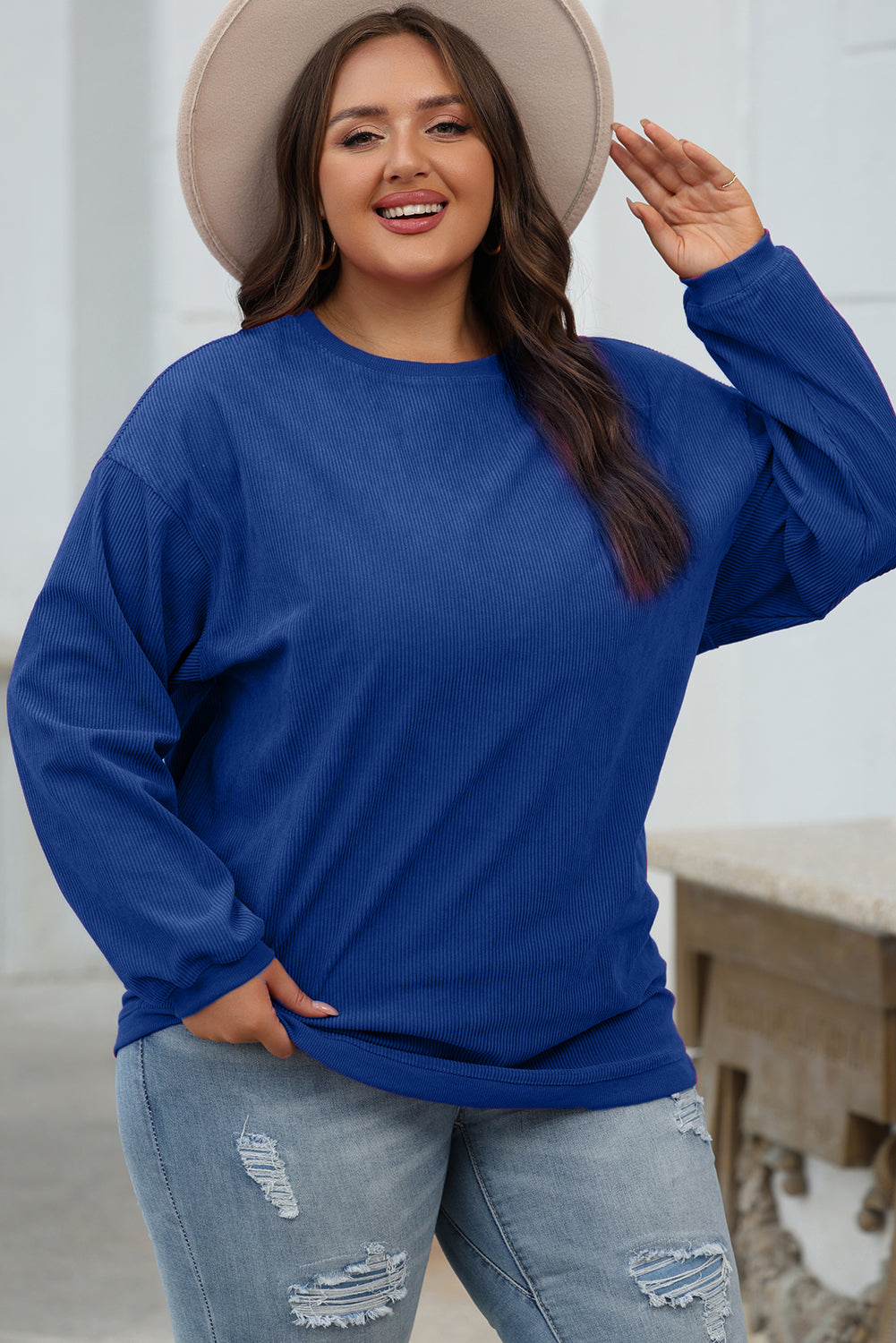 Blue Zone Planet | Chestnut Ribbed Corduroy Oversized Sweatshirt-Tops/Sweatshirts & Hoodies-[Adult]-[Female]-2022 Online Blue Zone Planet