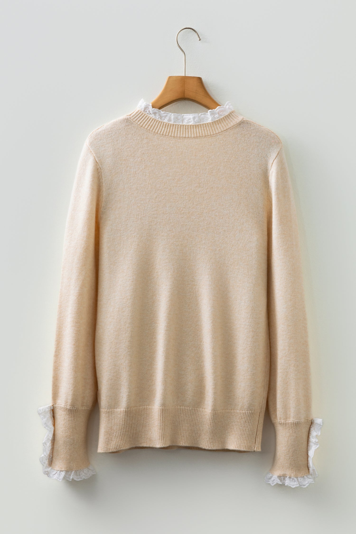 Jet Stream Lace Trim Patchwork Buttoned Cuffs Loose Sweater-TOPS / DRESSES-[Adult]-[Female]-2022 Online Blue Zone Planet