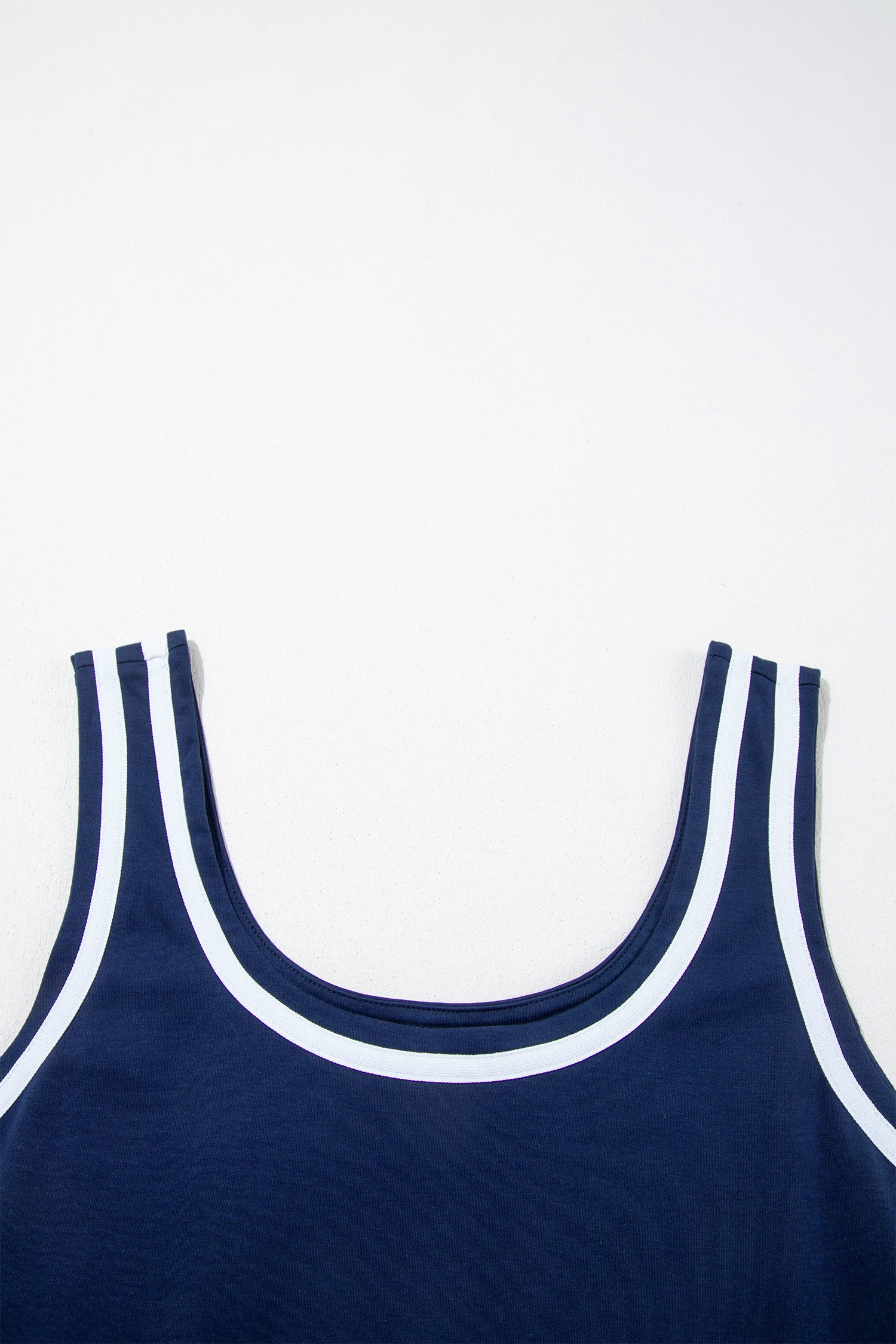 Dirty blue Contrast Trim U Neck Sleeveless Mini Dress-TOPS / DRESSES-[Adult]-[Female]-2022 Online Blue Zone Planet