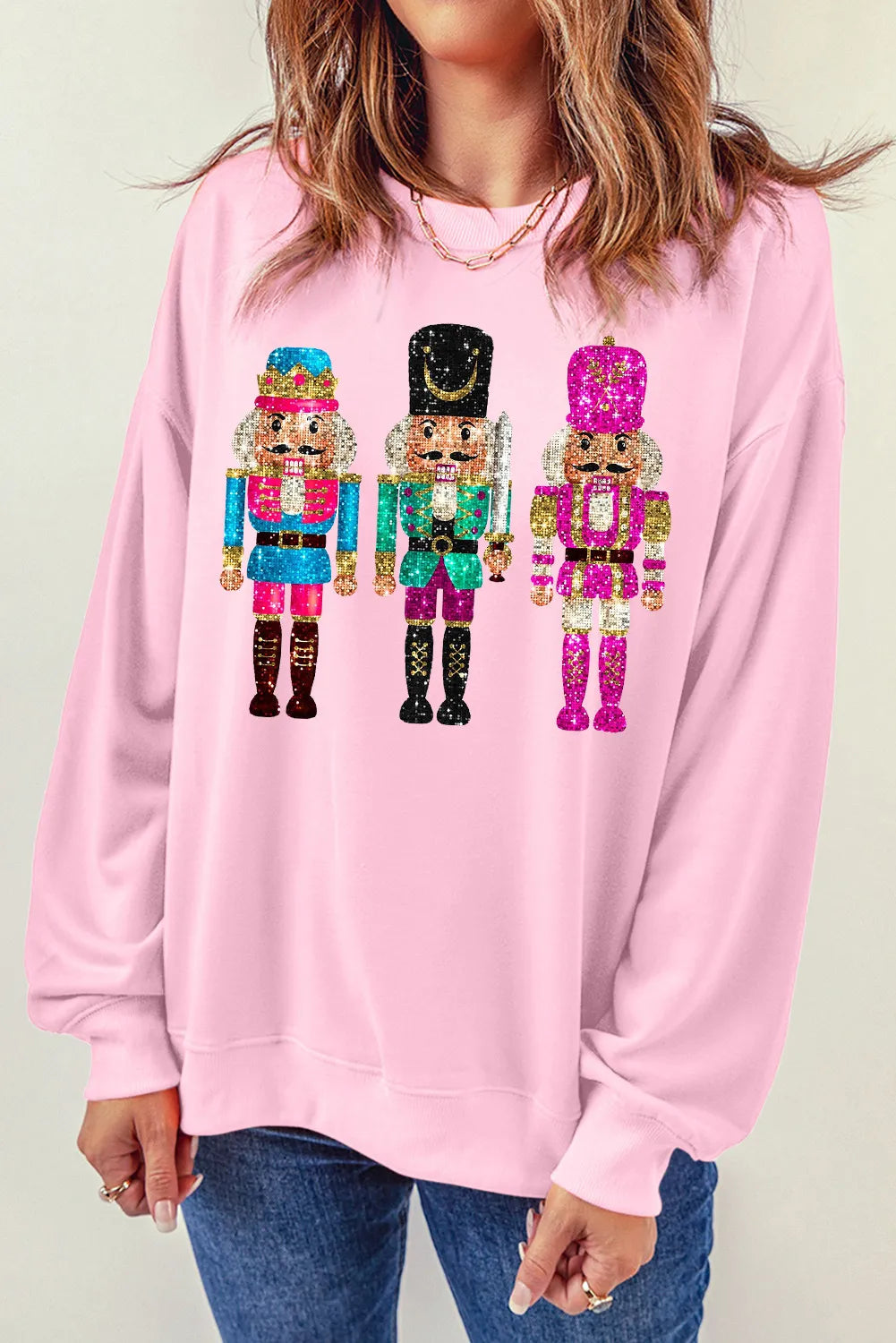 Nutcracker Round Neck Long Sleeve Sweatshirt-TOPS / DRESSES-[Adult]-[Female]-Blush Pink-S-2022 Online Blue Zone Planet