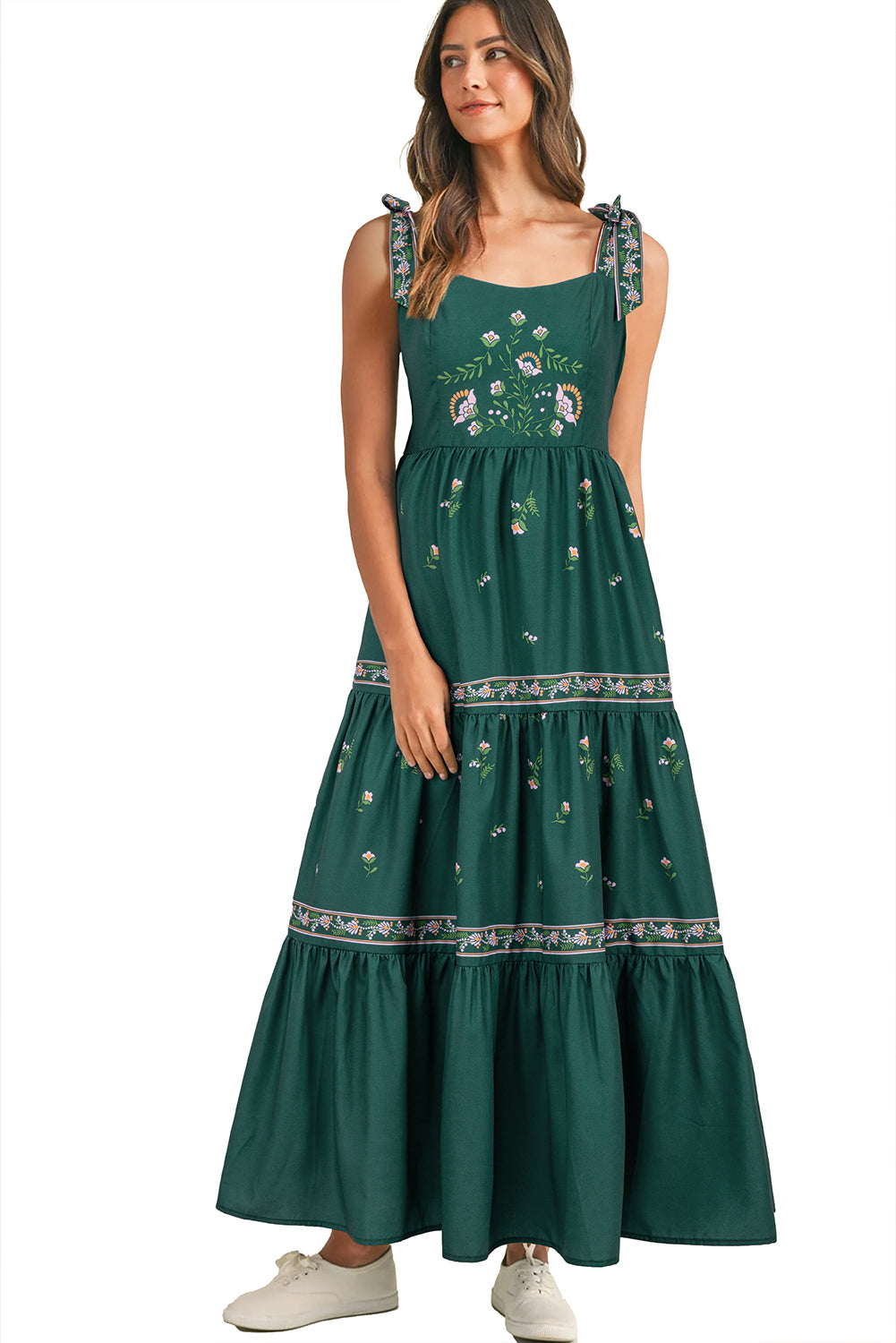 Blackish Green Boho Floral Print Sleeveless Dress-Maxi Dresses-[Adult]-[Female]-2022 Online Blue Zone Planet