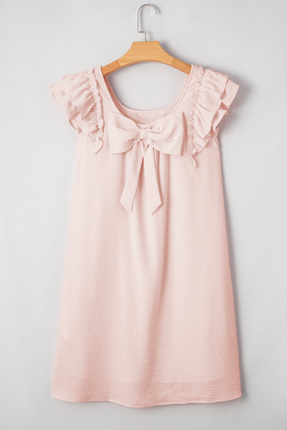 Beau Blue Textured Flutter Sleeve Square Neck Bow Back Mini Dress-Short Dresses-[Adult]-[Female]-2022 Online Blue Zone Planet