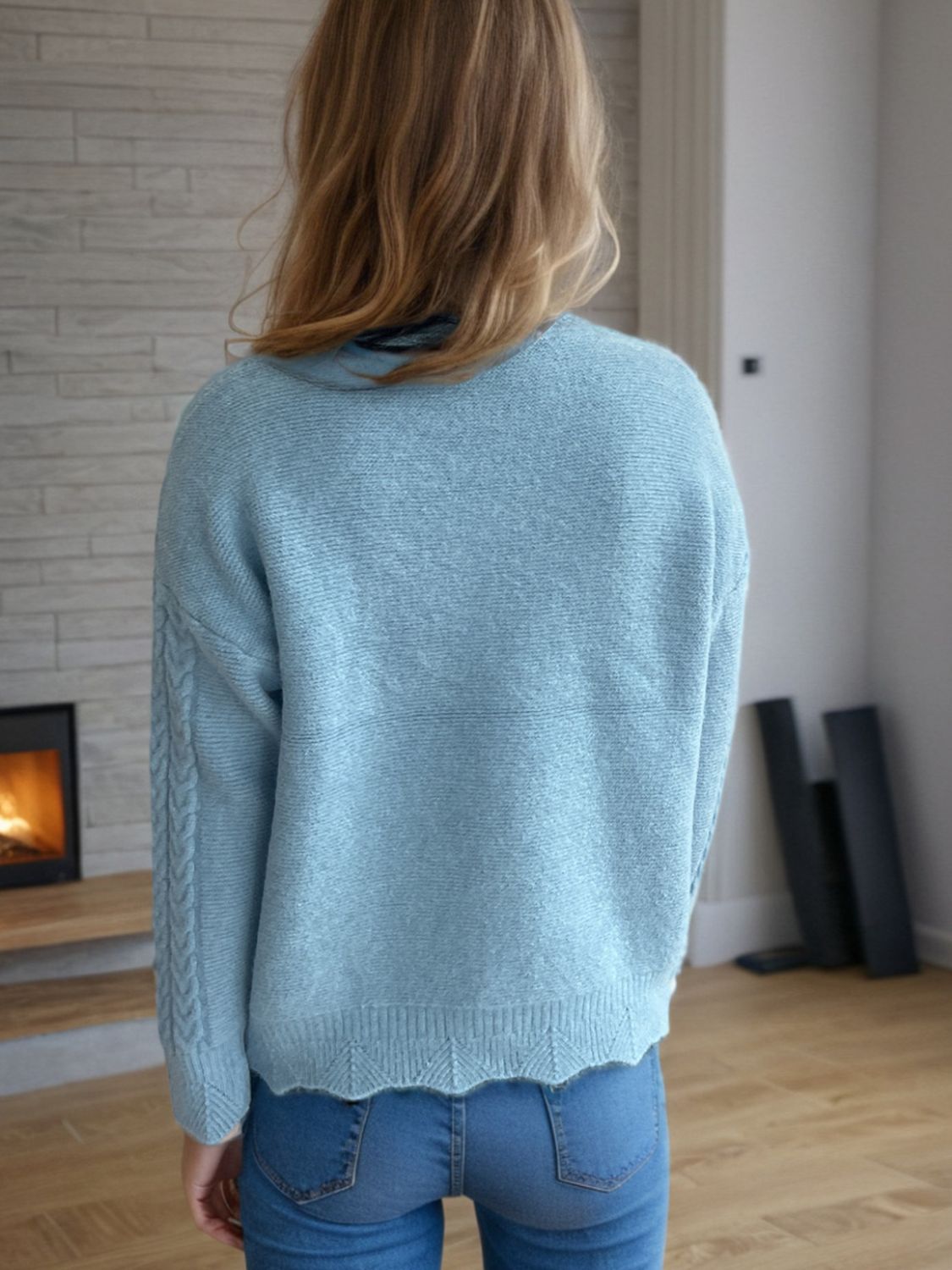 Blue Zone Planet | Cable-Knit Mock Neck Dropped Shoulder Sweater-TOPS / DRESSES-[Adult]-[Female]-2022 Online Blue Zone Planet