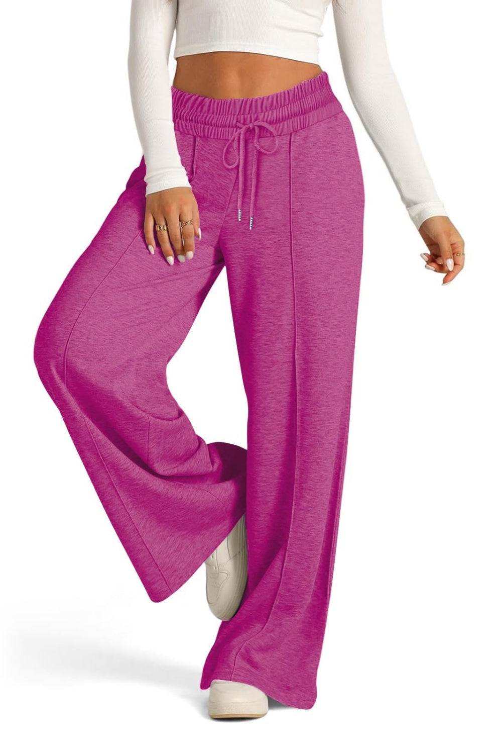 Drawstring Elastic Waist Wide Leg Pants-BOTTOMS SIZES SMALL MEDIUM LARGE-[Adult]-[Female]-2022 Online Blue Zone Planet