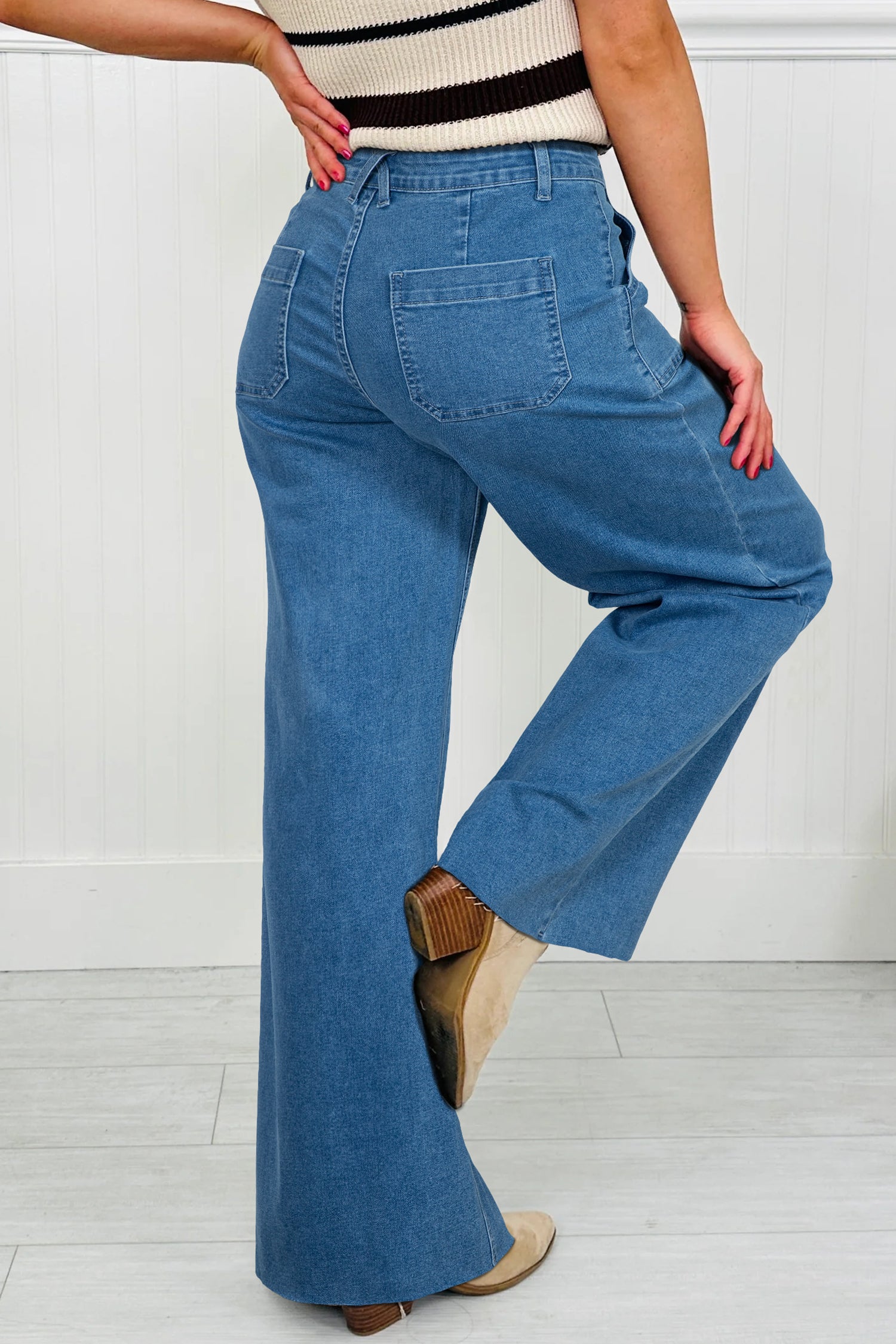 Dusk Blue Retro Washed Patch Pocket Loose Jeans-Bottoms/Jeans-[Adult]-[Female]-2022 Online Blue Zone Planet