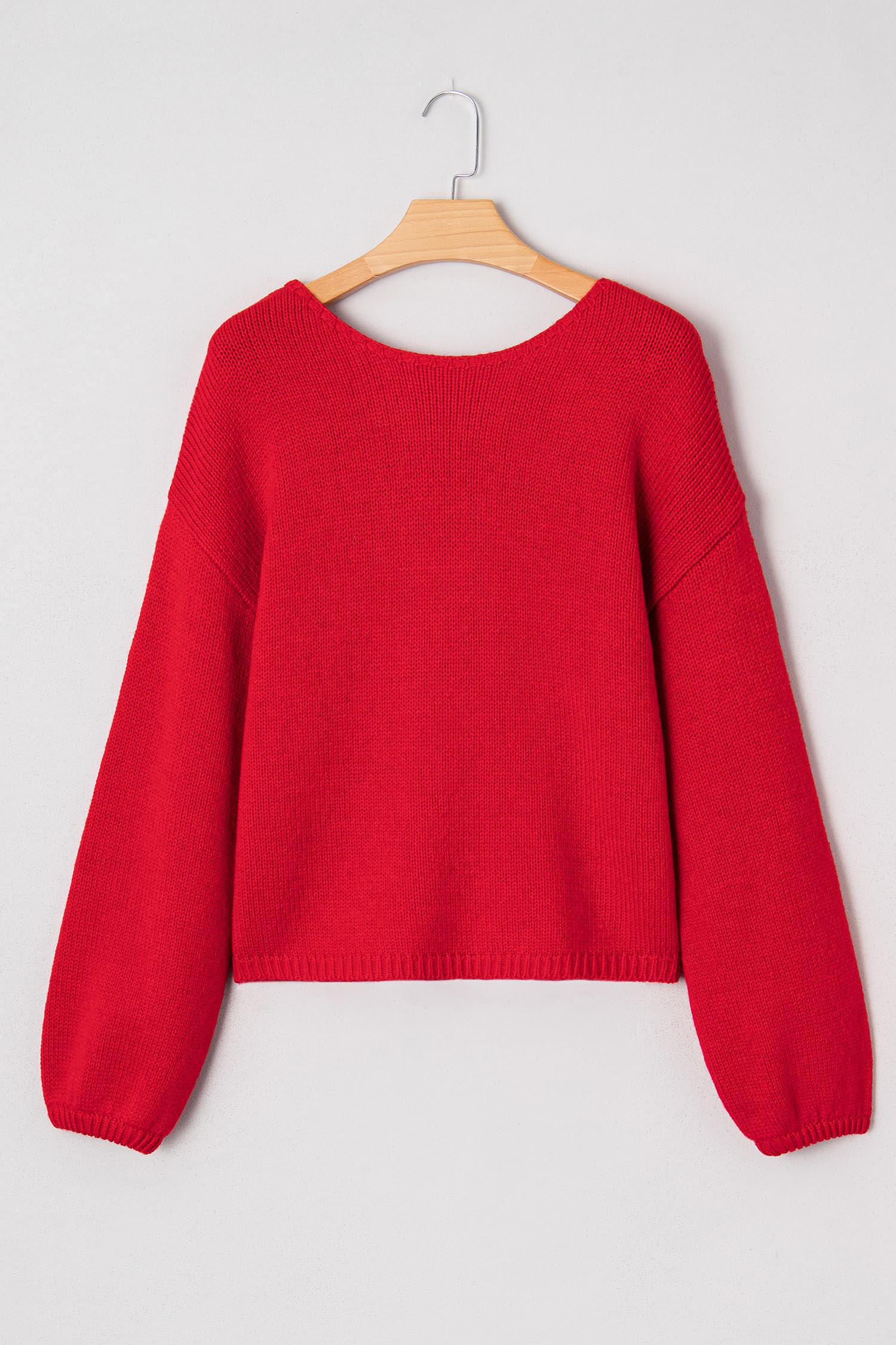 Fiery Red Festive Bow Backless Bubble Sleeve Sweater-TOPS / DRESSES-[Adult]-[Female]-2022 Online Blue Zone Planet
