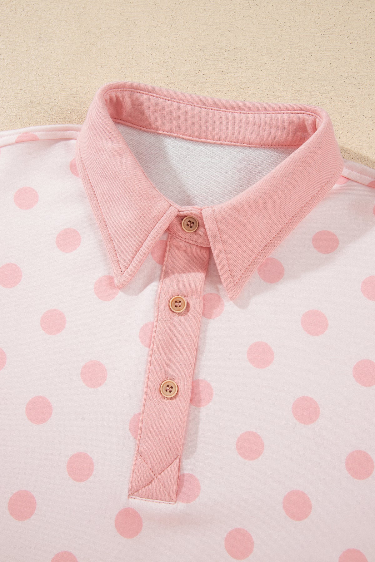 Pink Polka Dot Drop Shoulder Polo Loose Pullover Patch Pocket Casual Shorts Set-Two Piece Sets/Short Sets-[Adult]-[Female]-2022 Online Blue Zone Planet