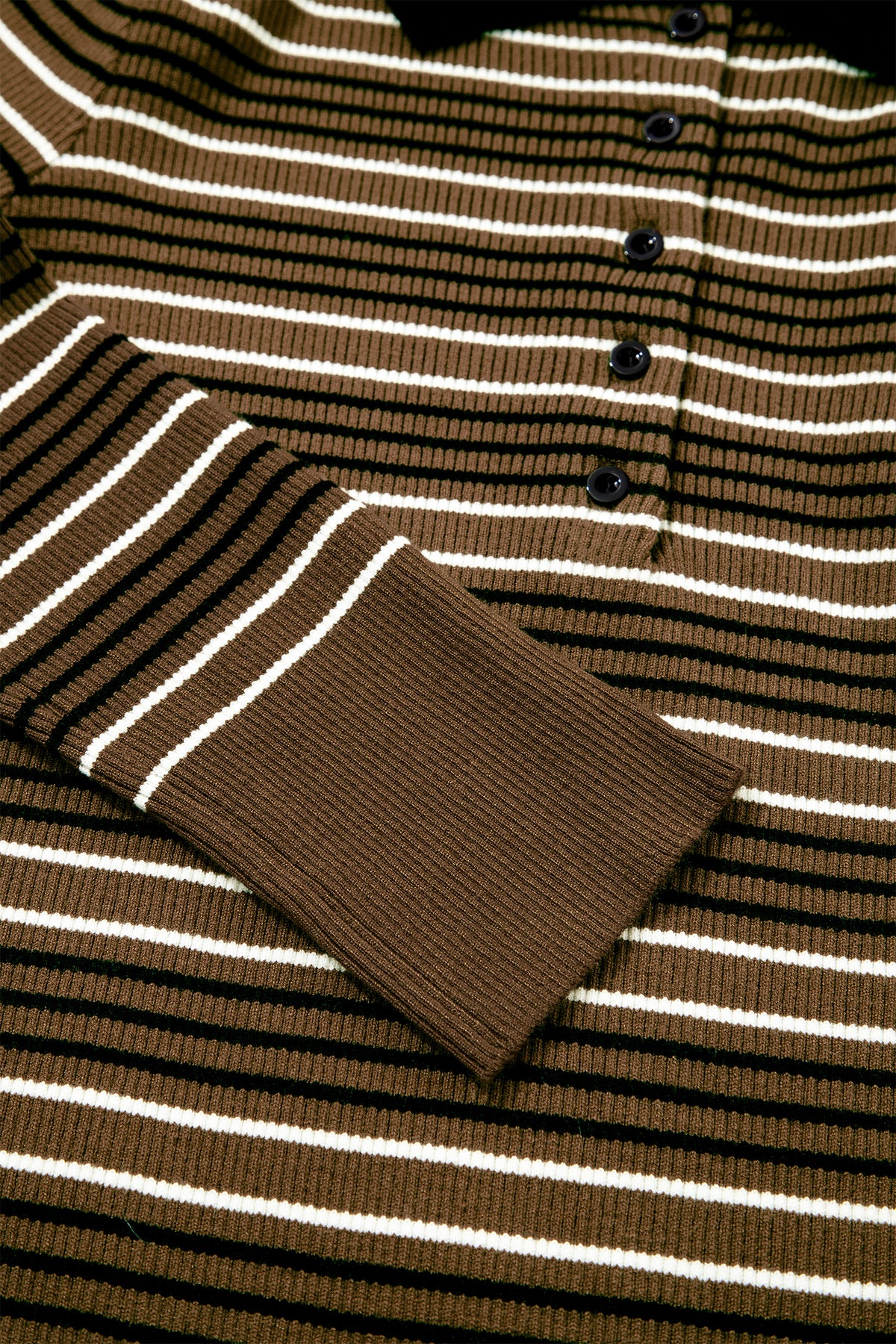 Green Stripe Striped Ribbed Knit Button Collar Sweater-TOPS / DRESSES-[Adult]-[Female]-2022 Online Blue Zone Planet