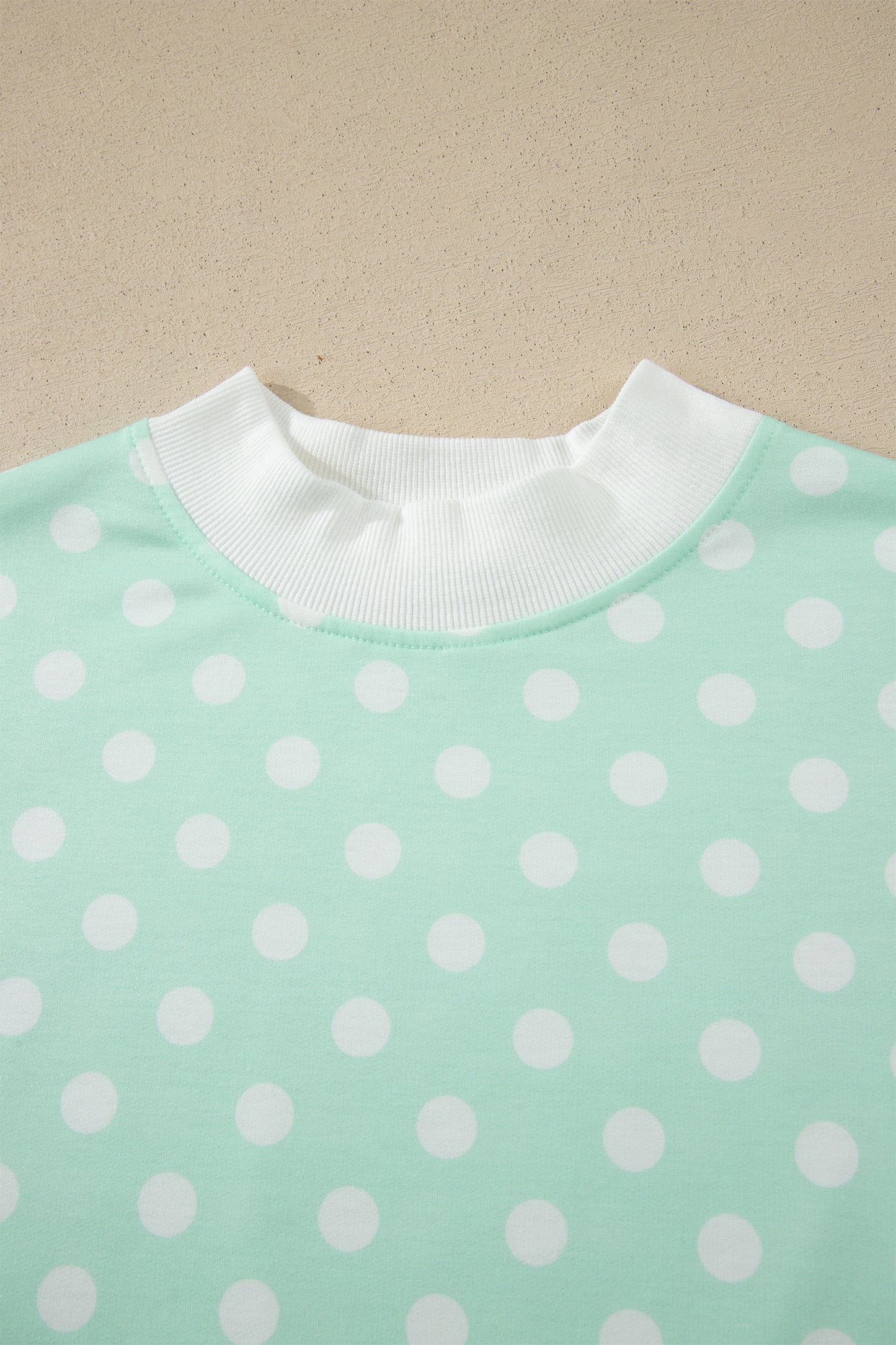 Sky Blue Polka Dot Print Color Block Trim Mock Neck Short Set-Two Piece Sets/Short Sets-[Adult]-[Female]-2022 Online Blue Zone Planet