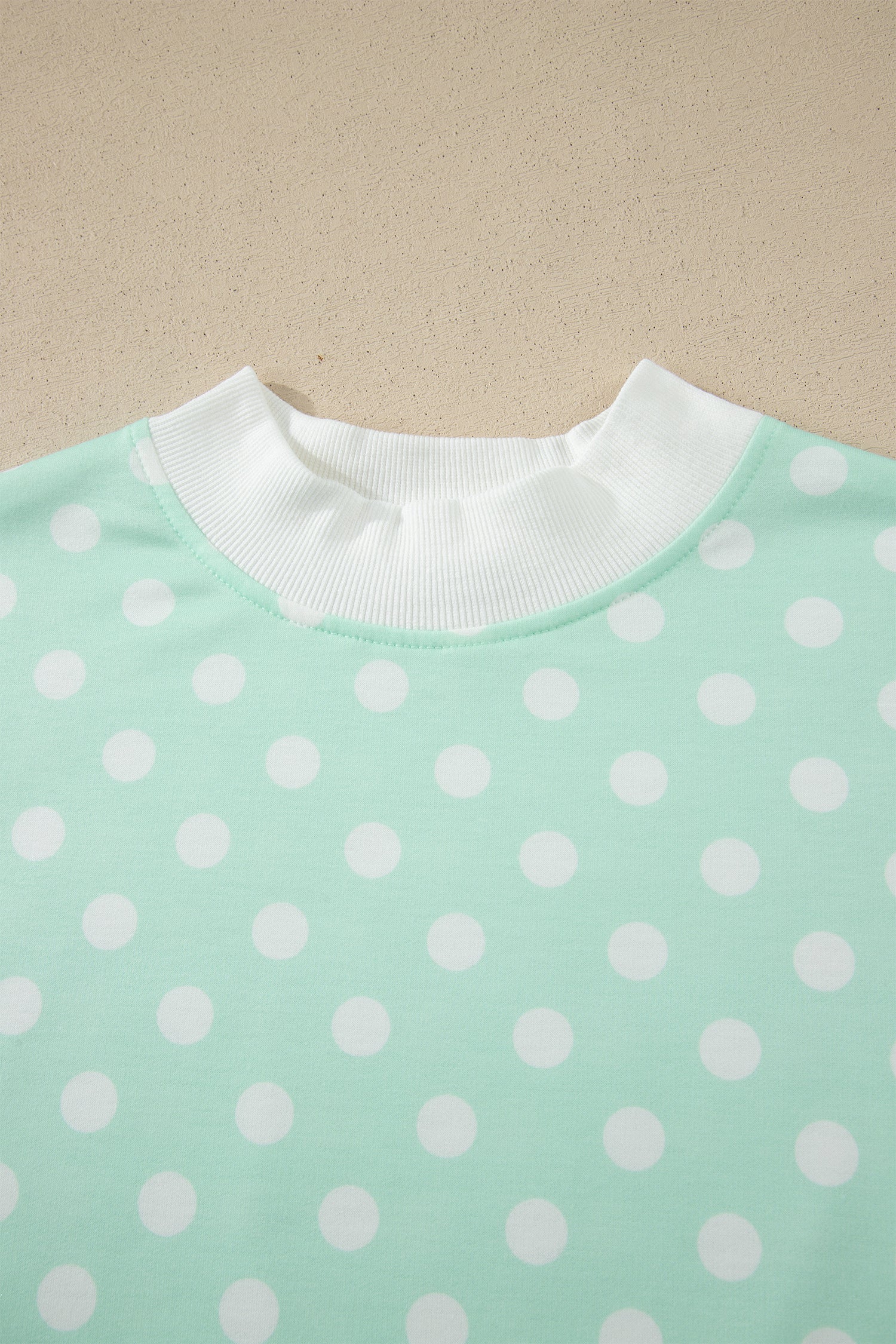 Sky Blue Polka Dot Print Color Block Trim Mock Neck Short Set-Two Piece Sets/Short Sets-[Adult]-[Female]-2022 Online Blue Zone Planet