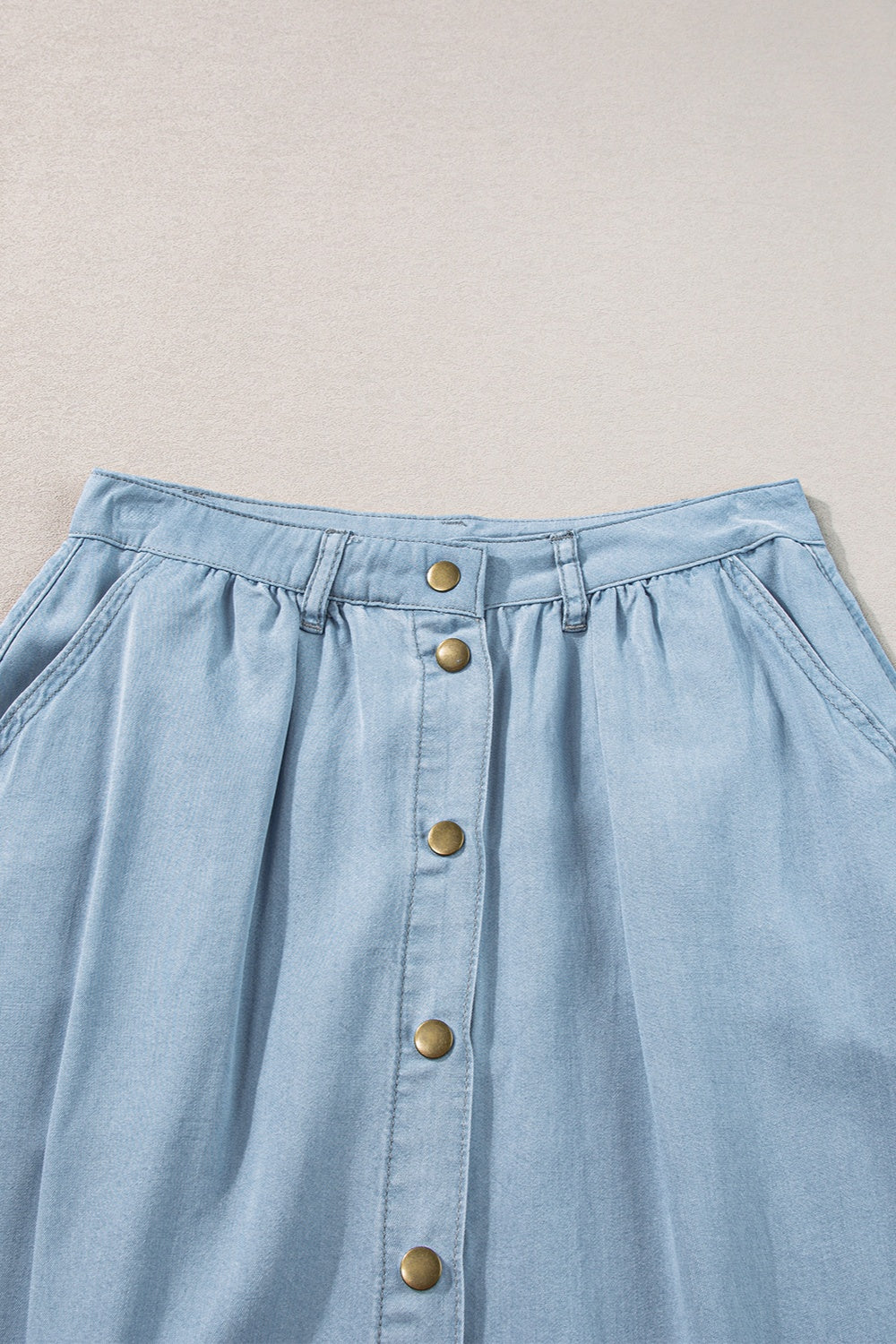 Snap Down High Waist Denim Skirt-BOTTOMS SIZES SMALL MEDIUM LARGE-[Adult]-[Female]-2022 Online Blue Zone Planet