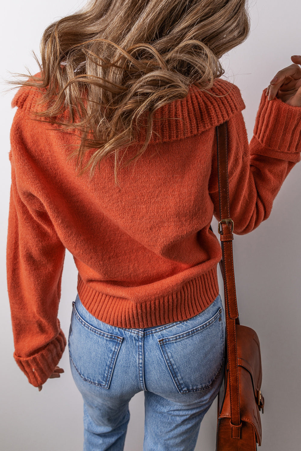 Flamingo Collared V Neck Ribbed Edge Sexy Elegant Sweater-TOPS / DRESSES-[Adult]-[Female]-2022 Online Blue Zone Planet
