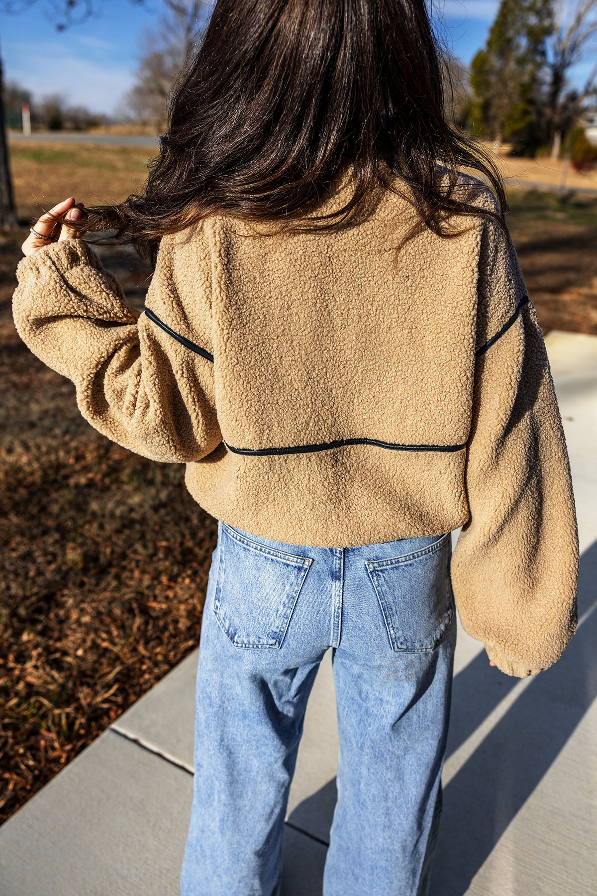 Parchment Drop Shoulder Collar Long Sleeve Fleece Regular Fit Jacket