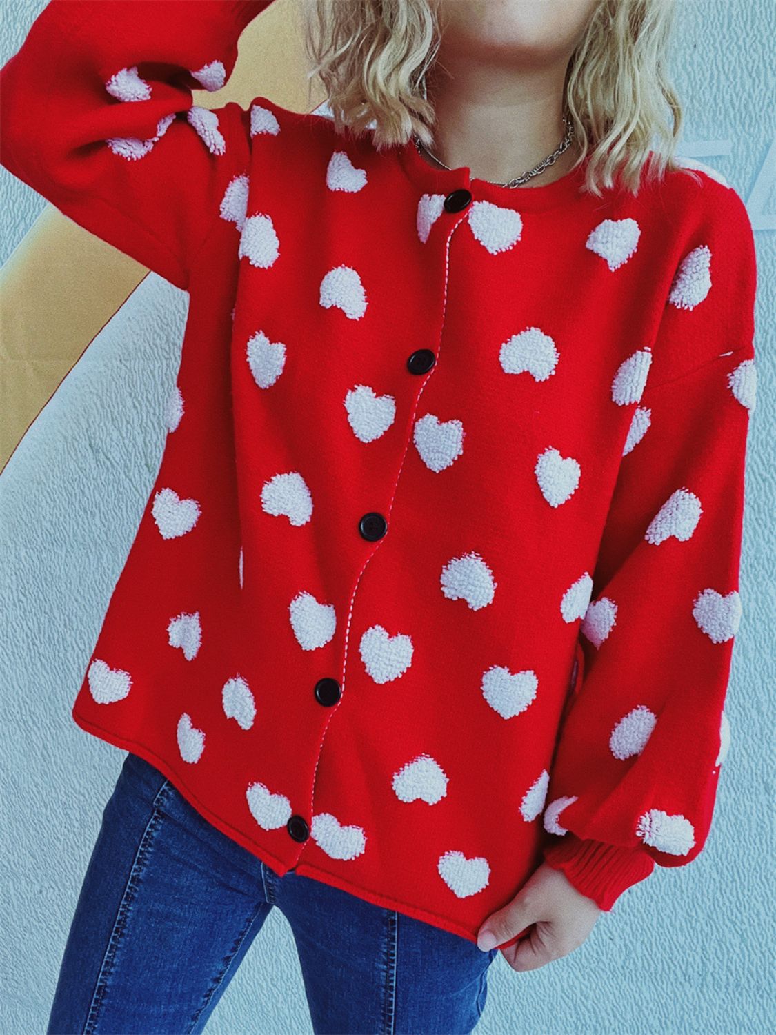 Heart Button Up Long Sleeve Cardigan-TOPS / DRESSES-[Adult]-[Female]-2022 Online Blue Zone Planet