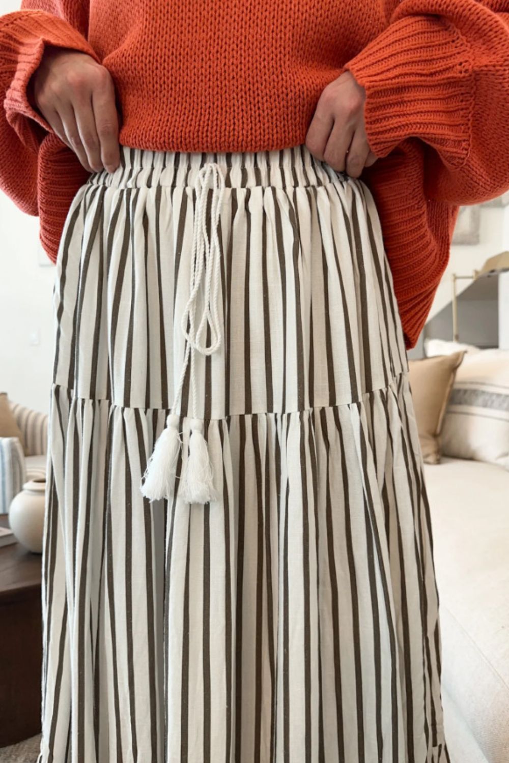 Tied Striped Maxi Skirt-BOTTOMS-[Adult]-[Female]-2022 Online Blue Zone Planet