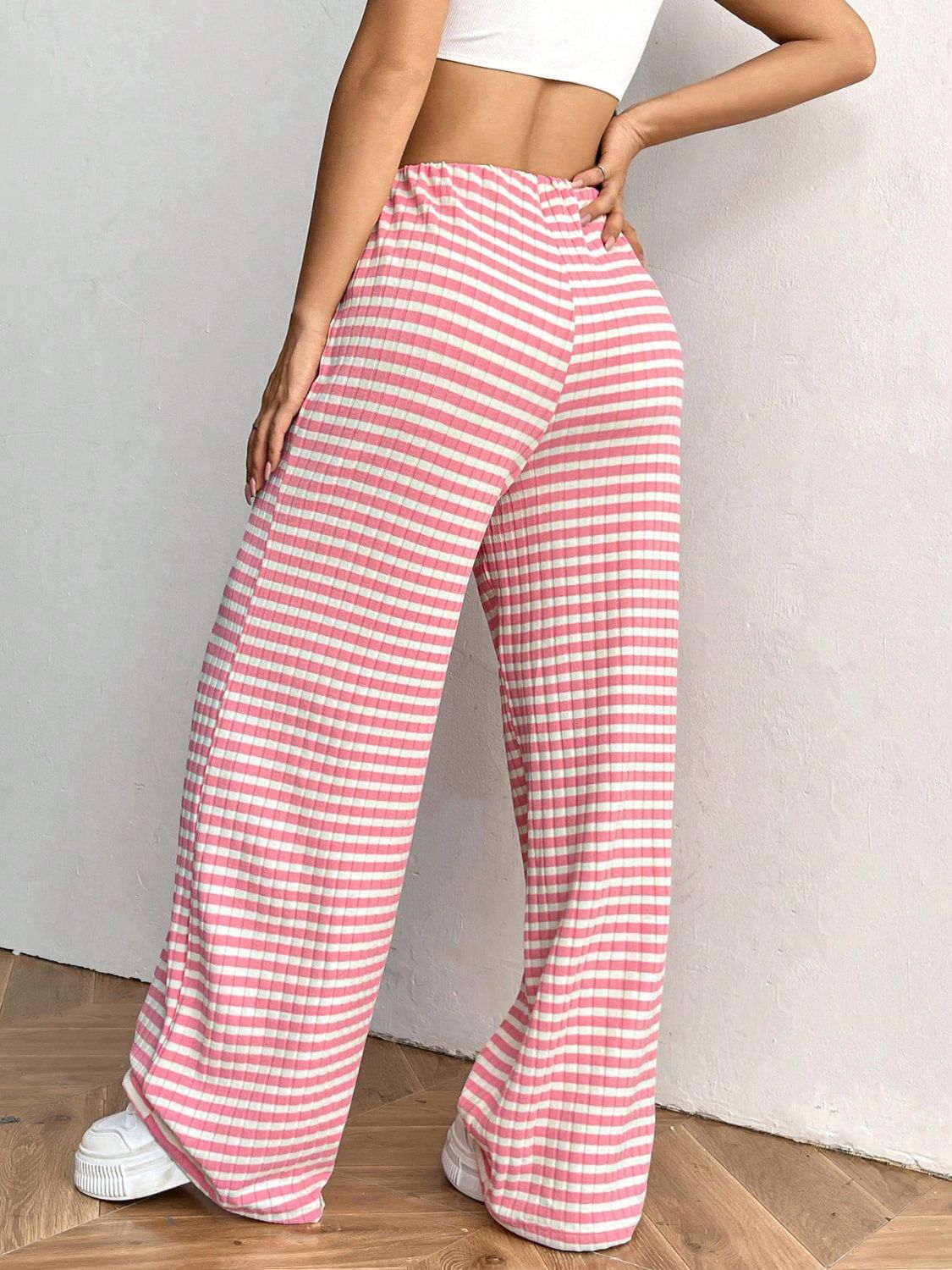 Blue Zone Planet | Tied Striped Wide Leg Pants-BOTTOMS SIZES SMALL MEDIUM LARGE-[Adult]-[Female]-2022 Online Blue Zone Planet